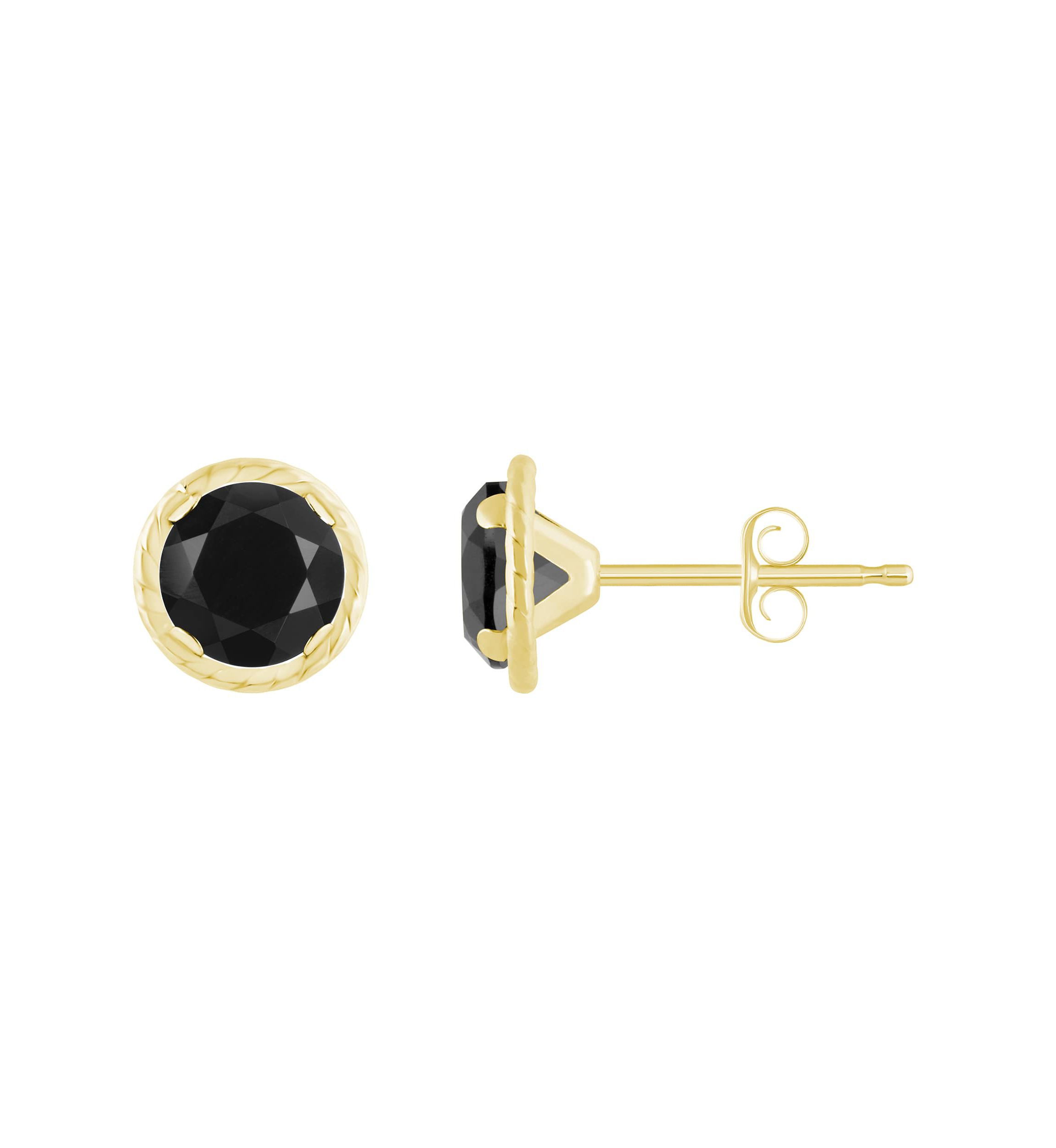 10K Gold 5mm Round Black Onyx Martini Rope Stud Earrings
