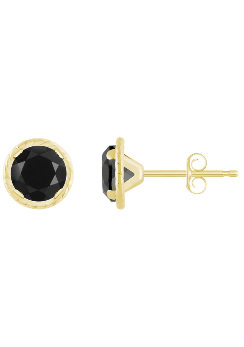 10K Gold 5mm Round Black Onyx Martini Rope Stud Earrings