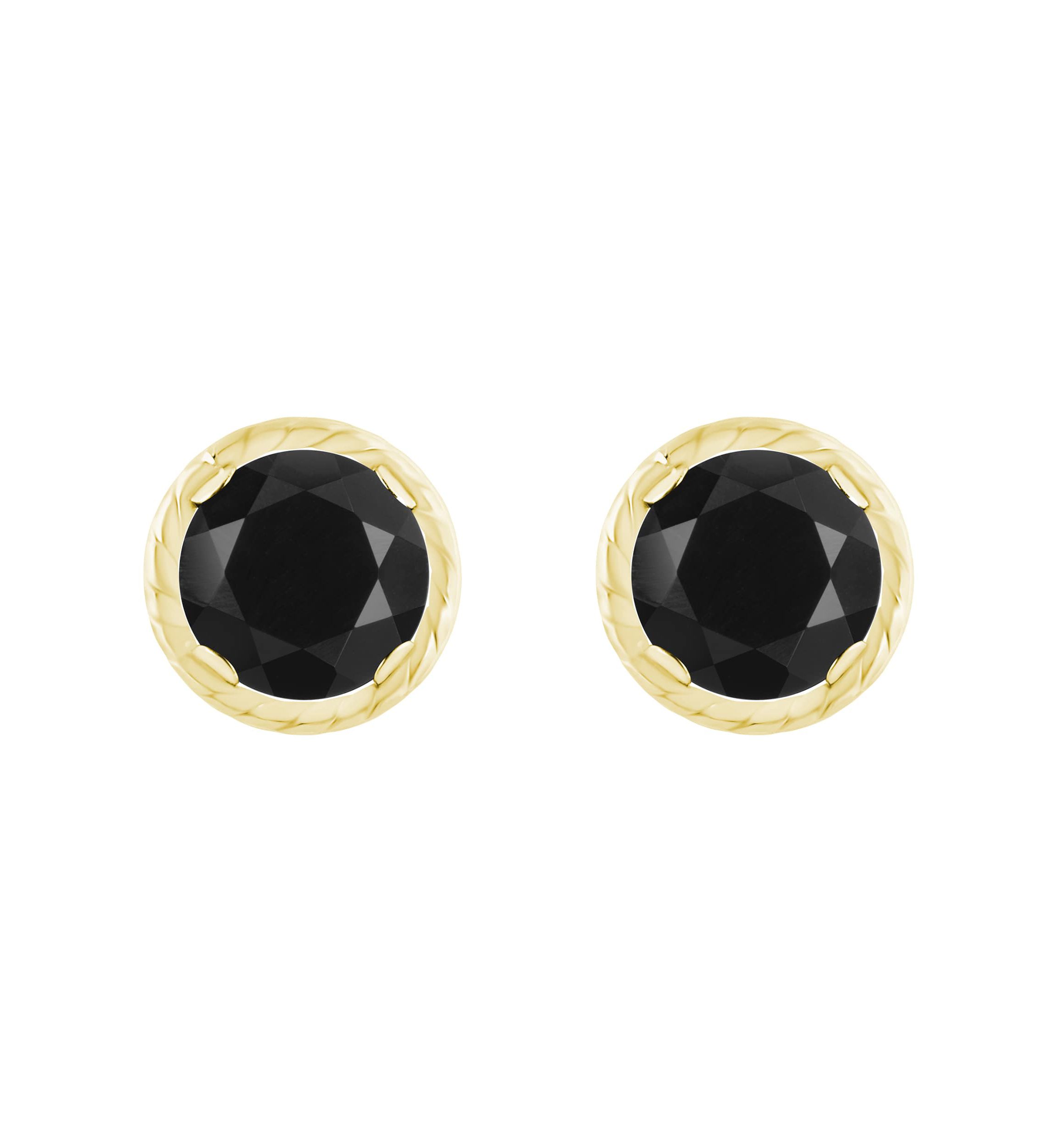 10K Gold 5mm Round Black Onyx Martini Rope Stud Earrings