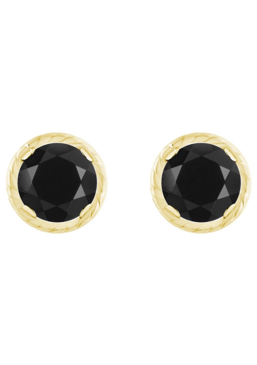 10K Gold 5mm Round Black Onyx Martini Rope Stud Earrings