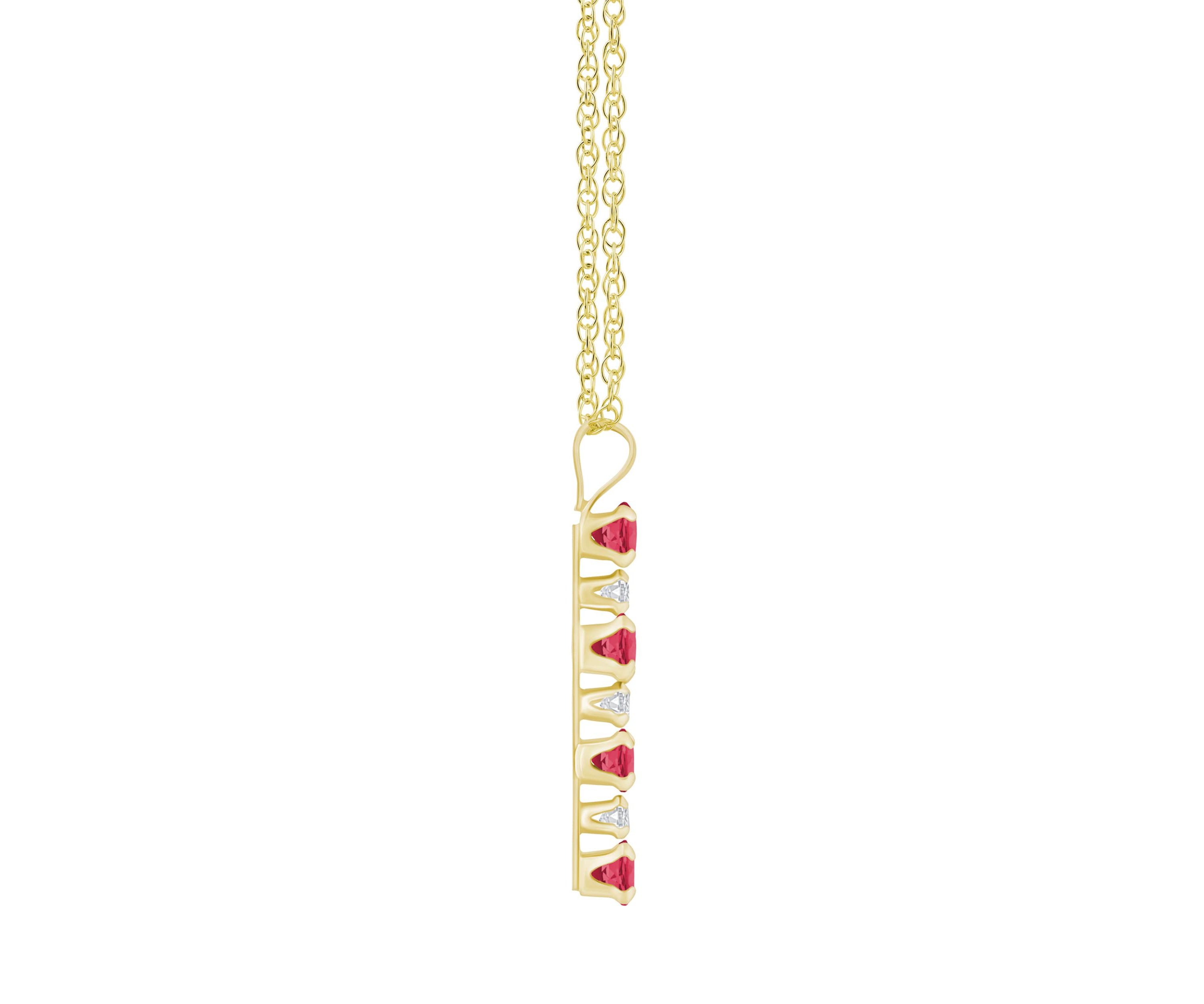 Lab Created 10K Gold 3mm Round Created Ruby & Created White Sapphire Alternating Cross Pendant Necklace