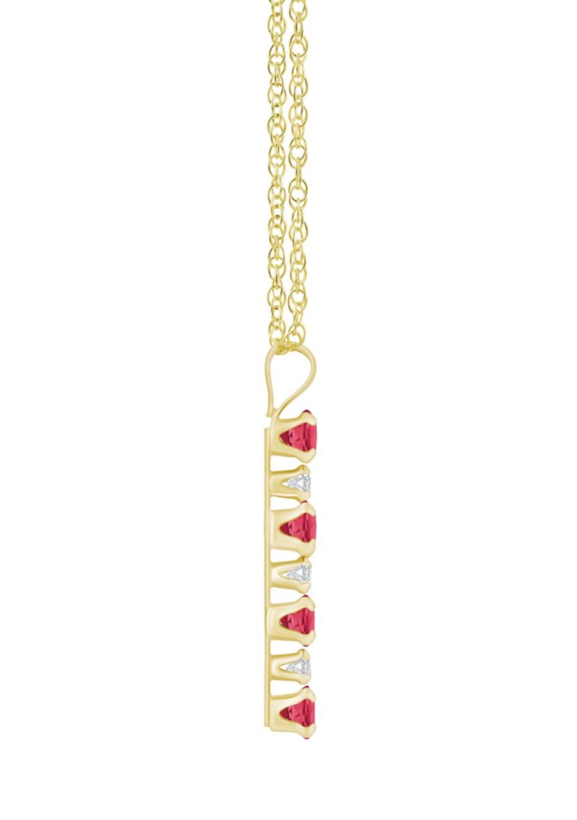 Lab Created 10K Gold 3mm Round Created Ruby & Created White Sapphire Alternating Cross Pendant Necklace