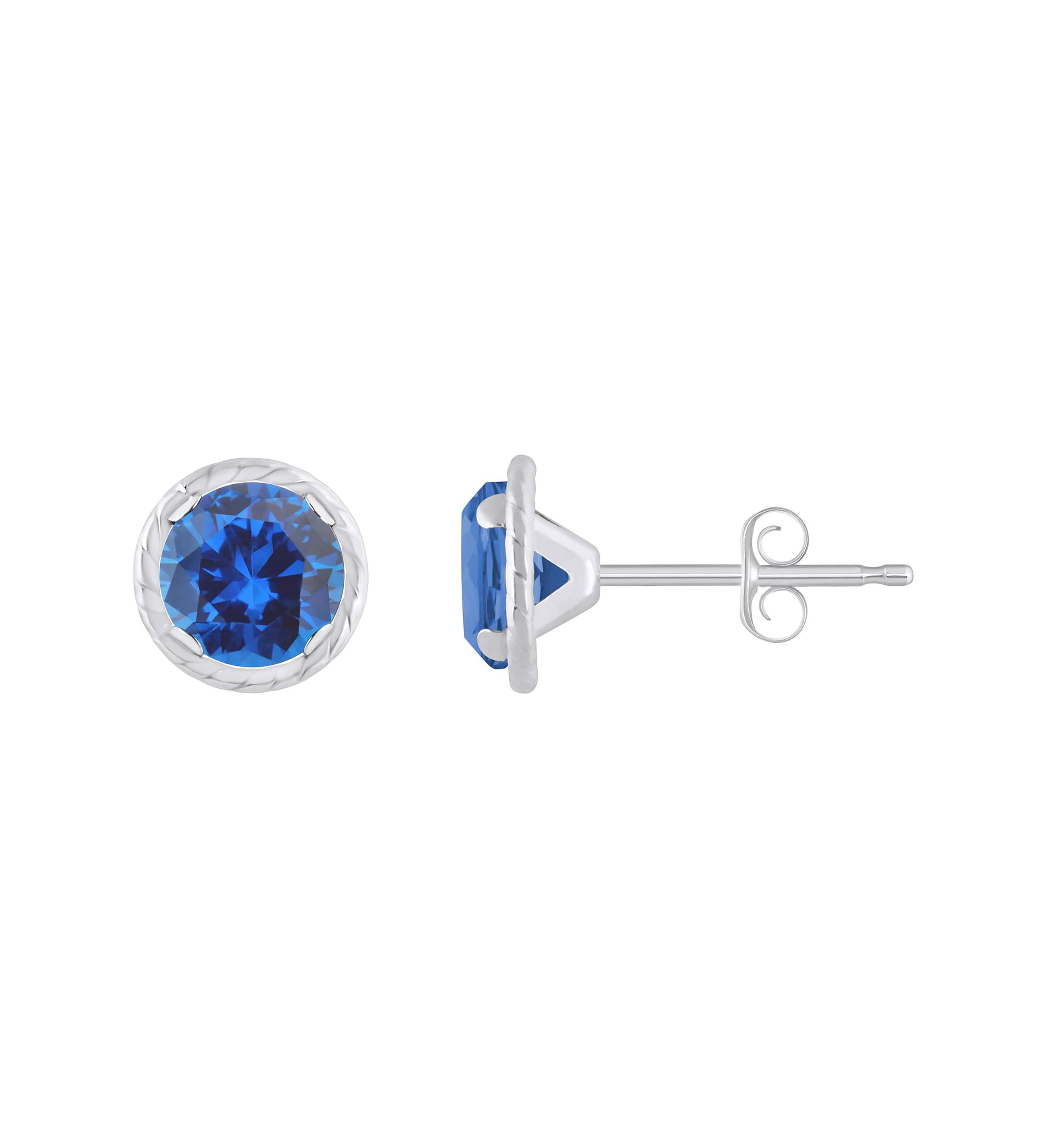 Lab Created 10K Gold 5mm Round Created Sapphire Martini Rope Stud Earrings
