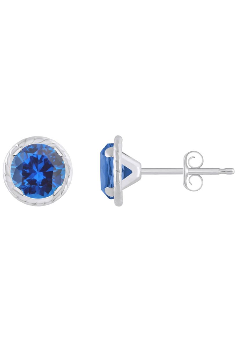 Lab Created 10K Gold 5mm Round Created Sapphire Martini Rope Stud Earrings