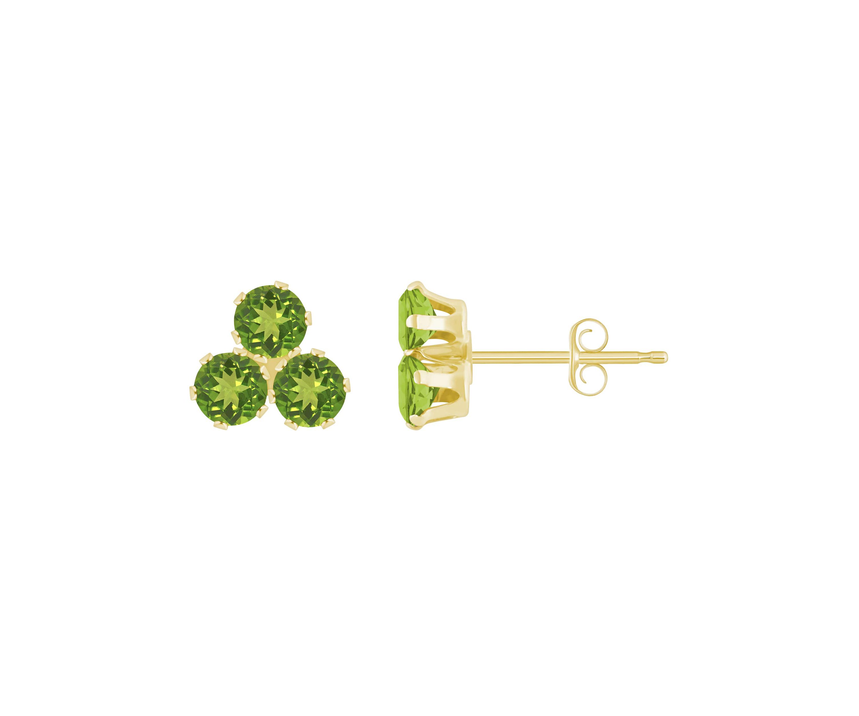 10K Gold 3mm Round Peridot Triple Cluster Stud Earrings