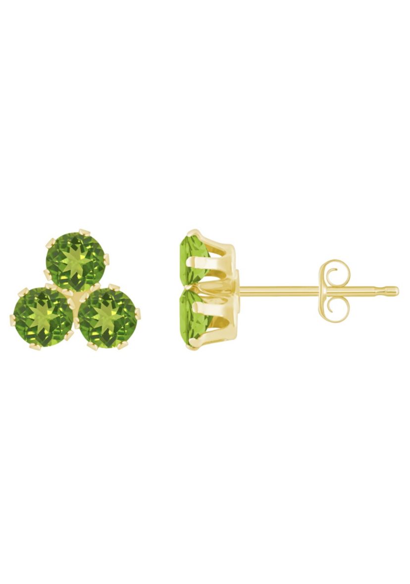 10K Gold 3mm Round Peridot Triple Cluster Stud Earrings
