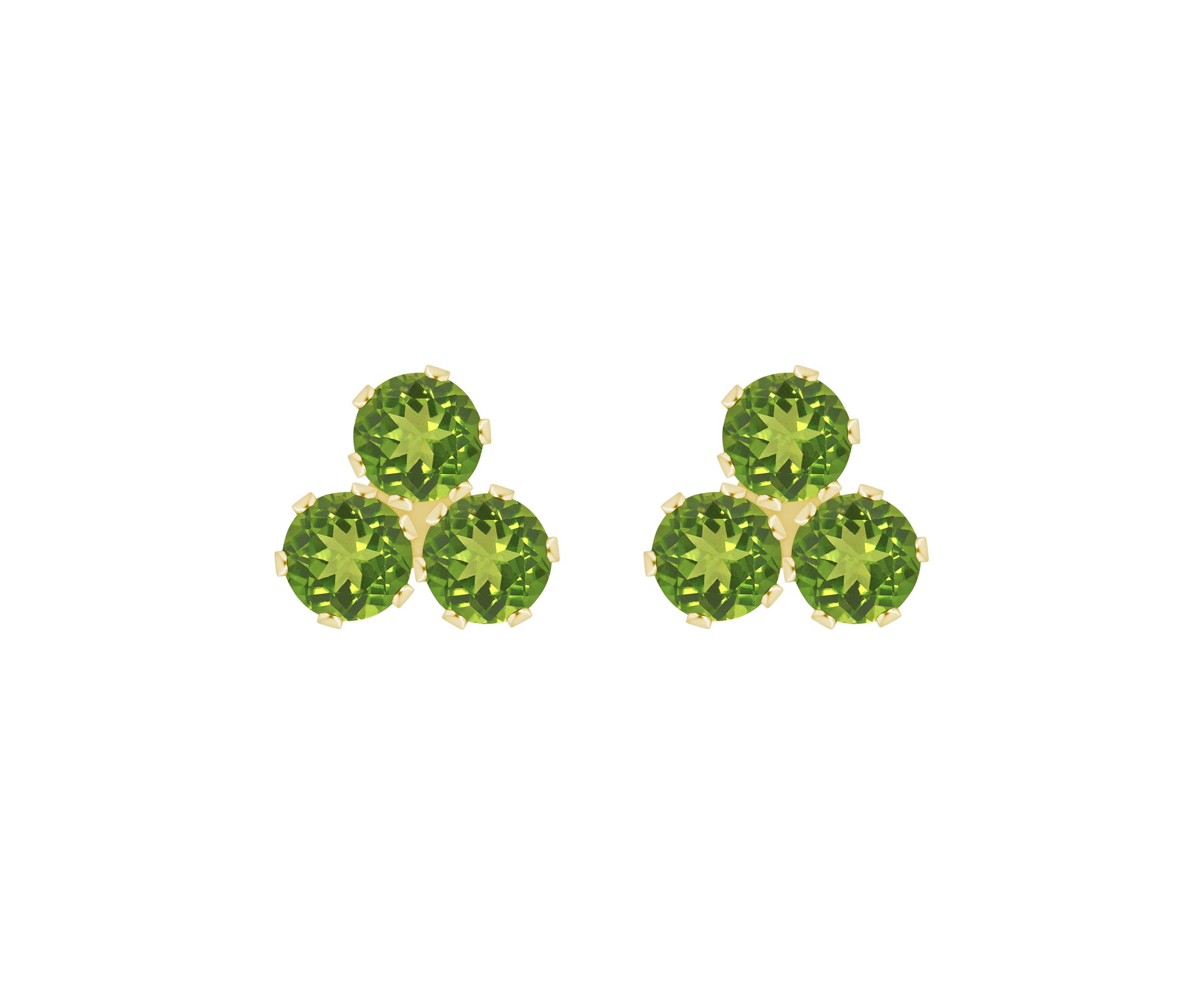10K Gold 3mm Round Peridot Triple Cluster Stud Earrings