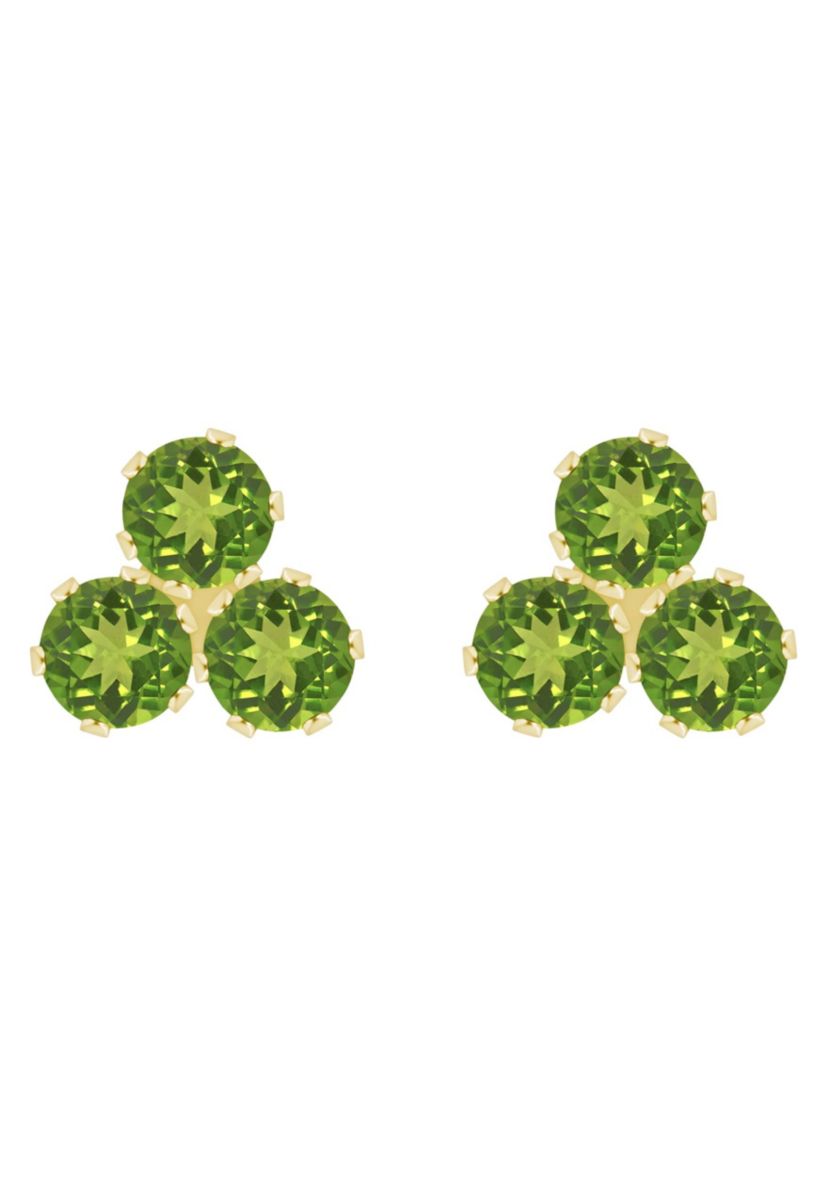10K Gold 3mm Round Peridot Triple Cluster Stud Earrings