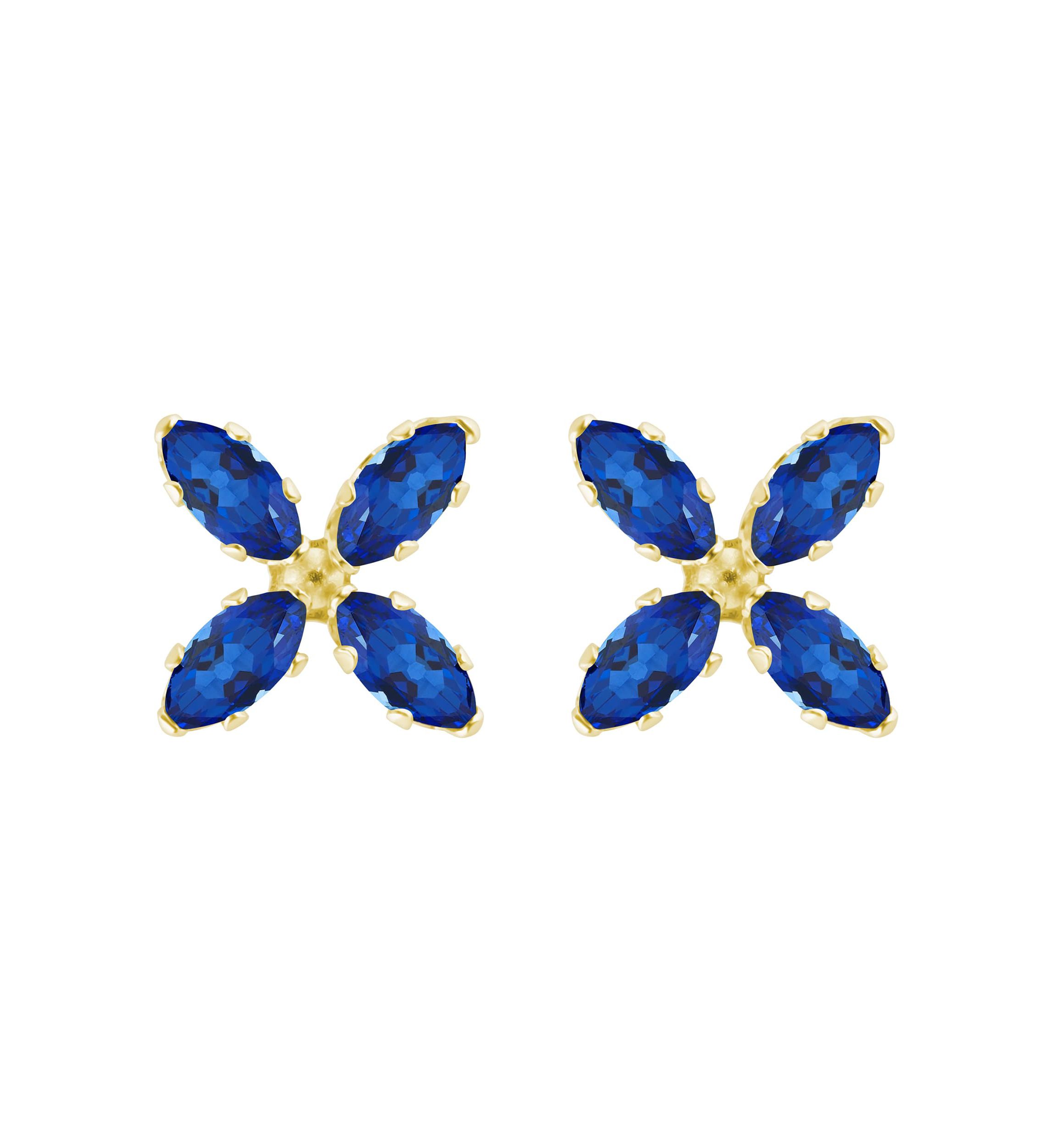 Lab Created 10K Gold 4x2mm Marquise Created Sapphire Flower Stud Earrings