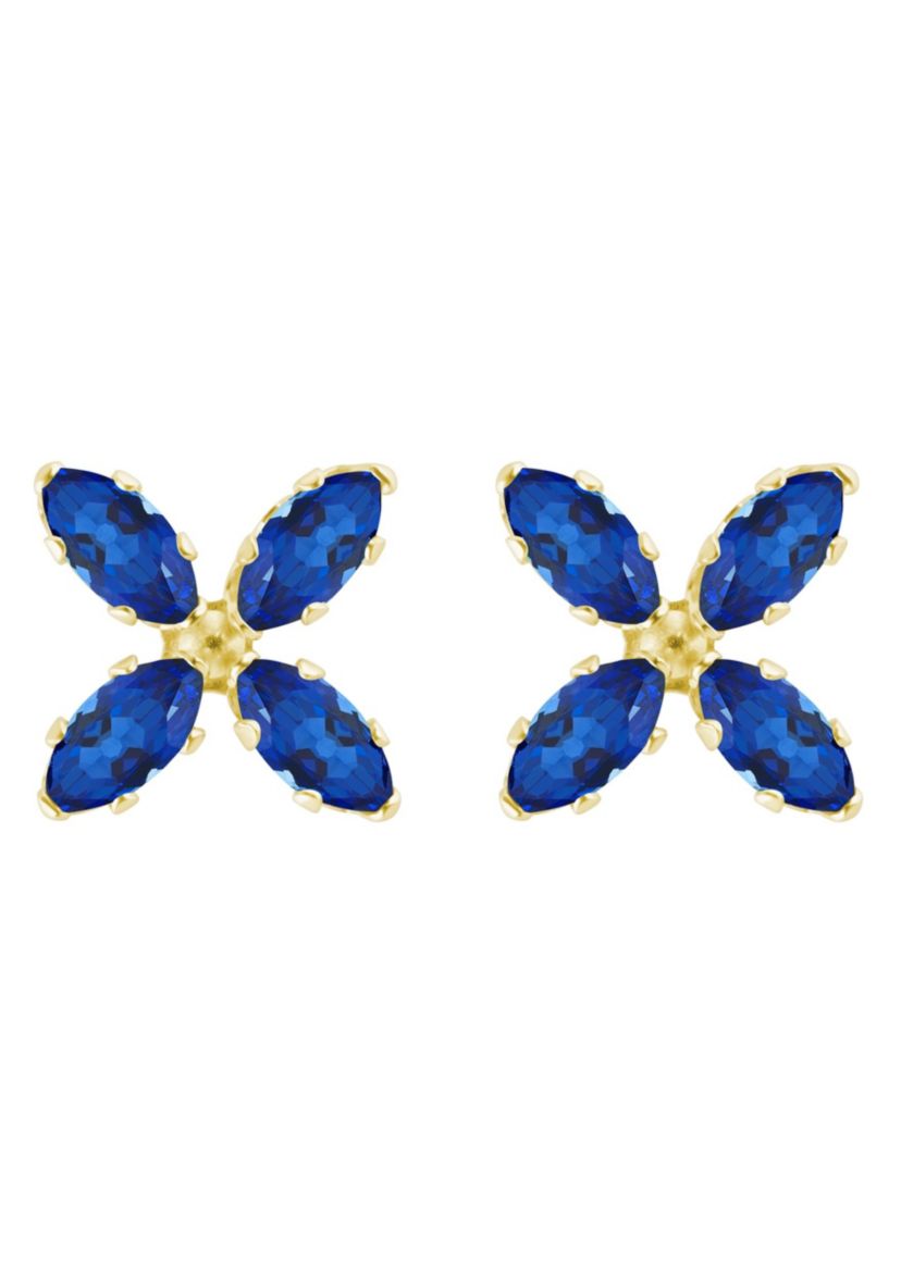 Lab Created 10K Gold 4x2mm Marquise Created Sapphire Flower Stud Earrings