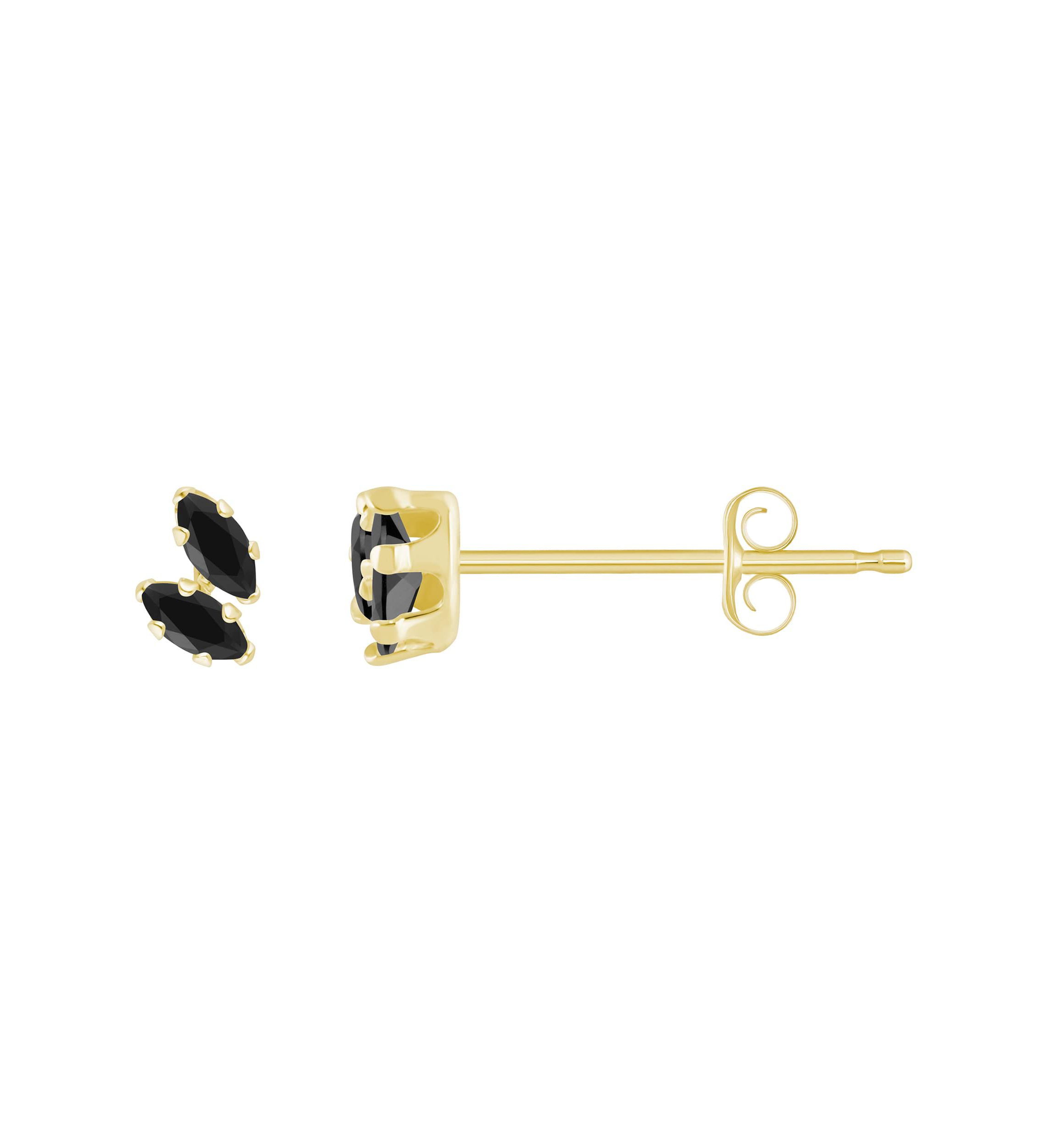 10K Gold 4x2mm Marquise Black Onyx Stud Earrings