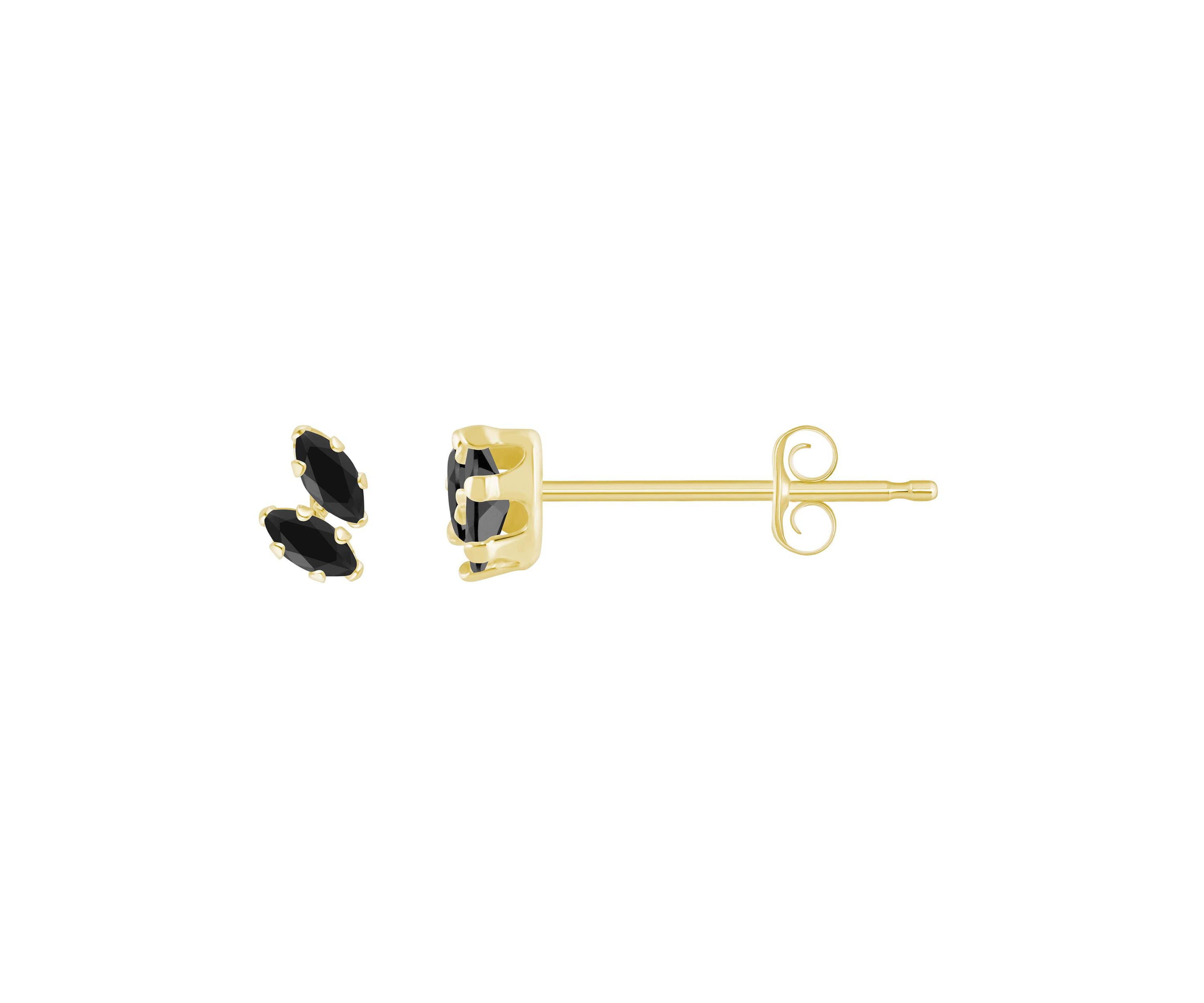 10K Gold 4x2mm Marquise Black Onyx Stud Earrings