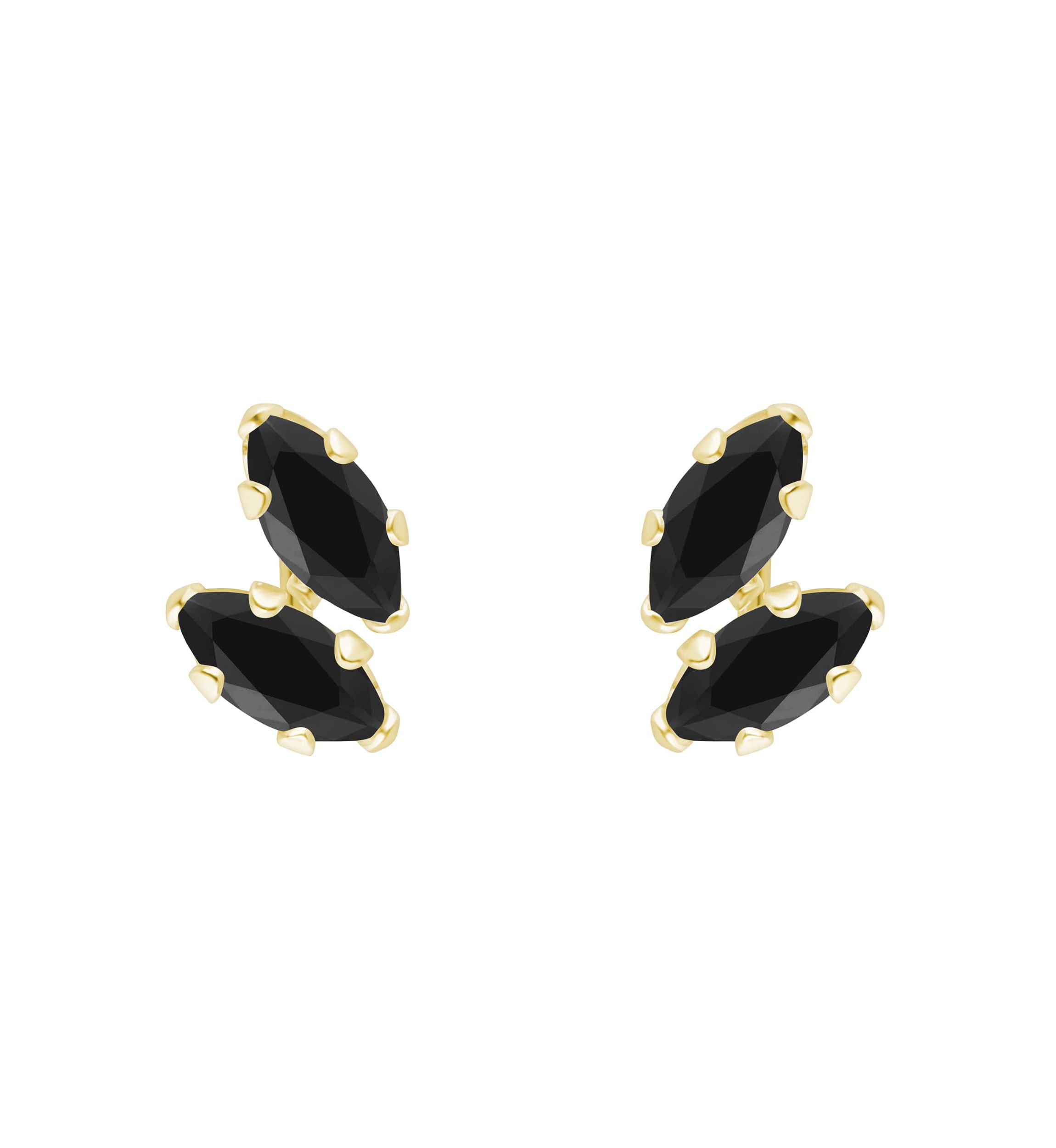 10K Gold 4x2mm Marquise Black Onyx Stud Earrings
