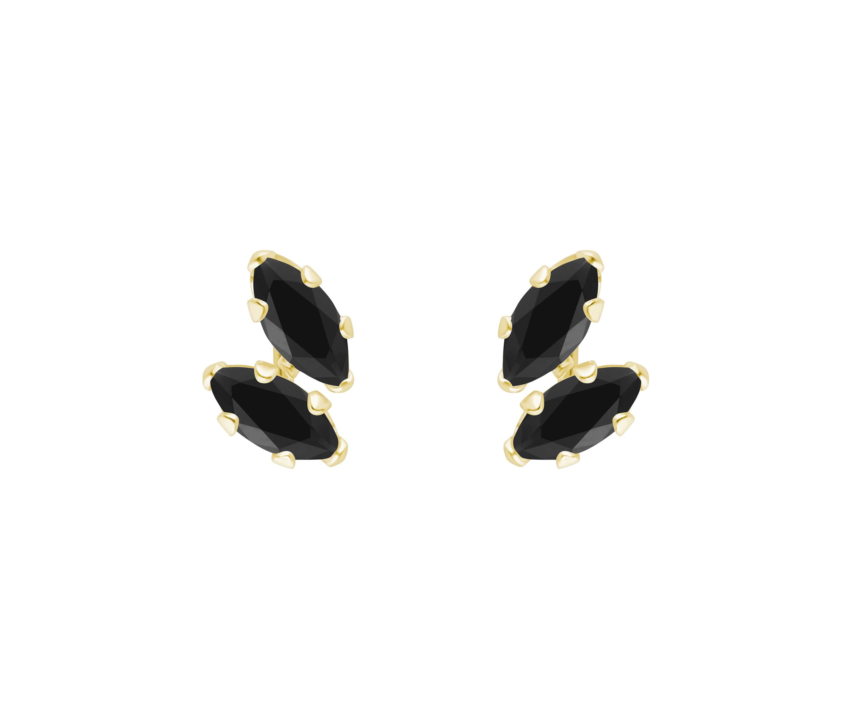 10K Gold 4x2mm Marquise Black Onyx Stud Earrings