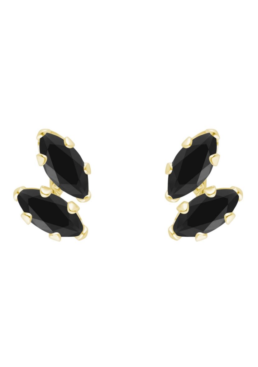 10K Gold 4x2mm Marquise Black Onyx Stud Earrings