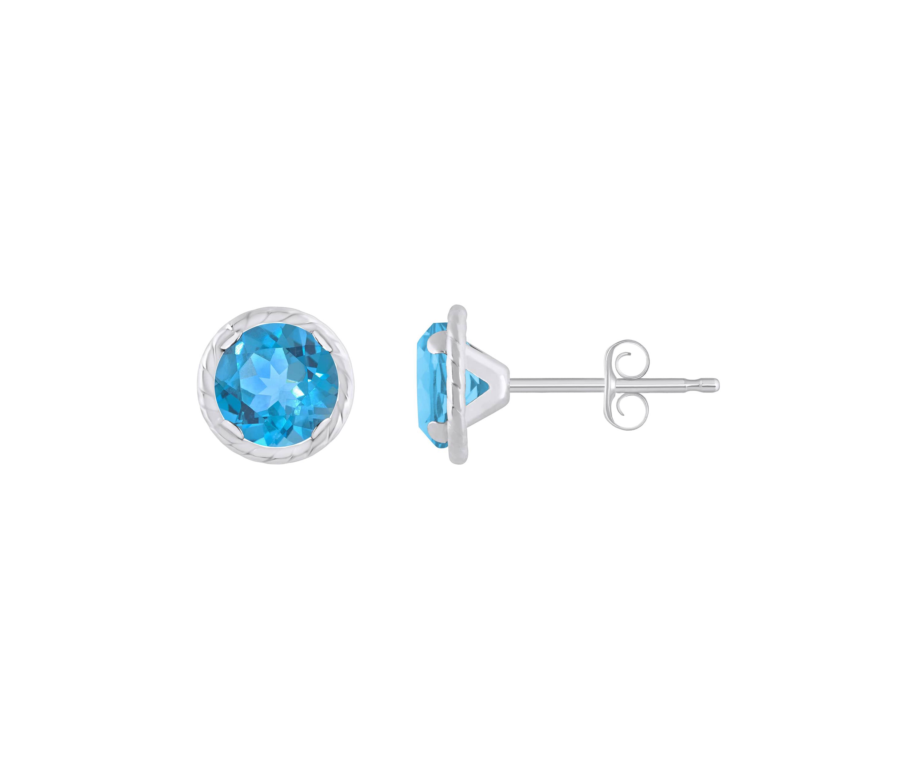 10K Gold 5mm Round Blue Topaz Martini Rope Stud Earrings