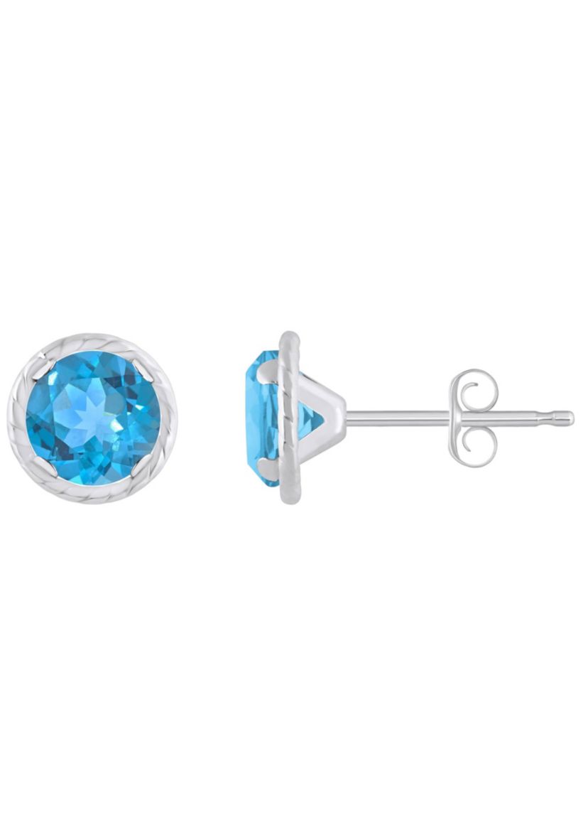10K Gold 5mm Round Blue Topaz Martini Rope Stud Earrings
