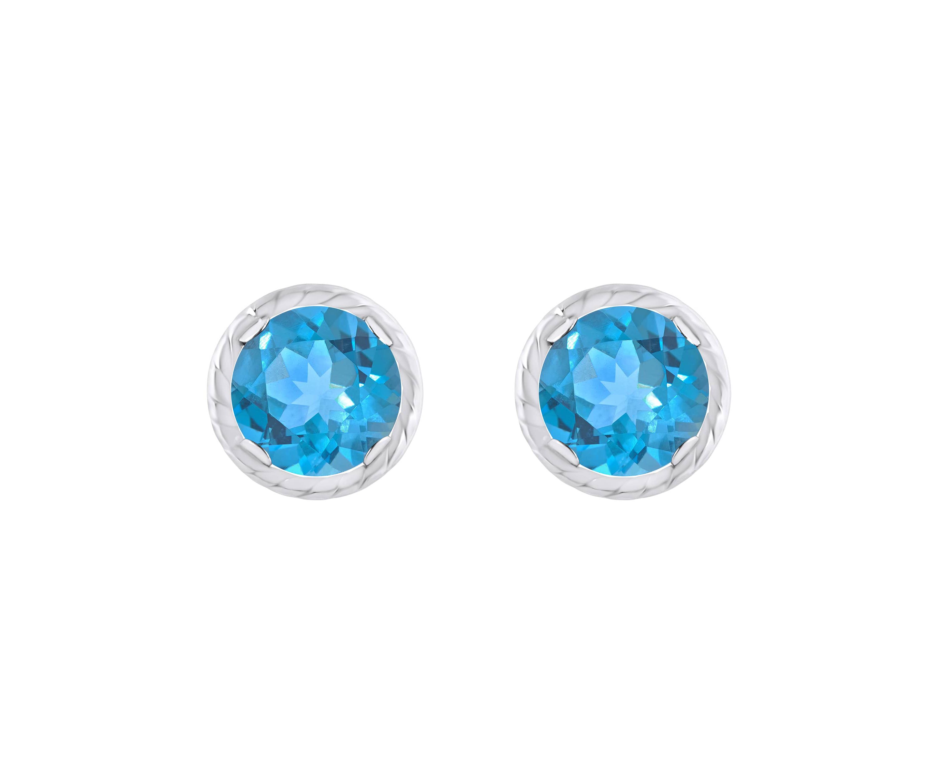 10K Gold 5mm Round Blue Topaz Martini Rope Stud Earrings