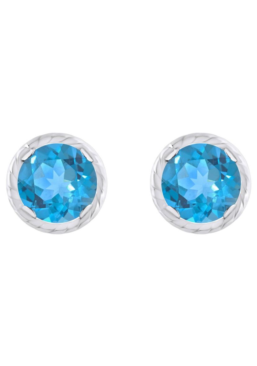 10K Gold 5mm Round Blue Topaz Martini Rope Stud Earrings