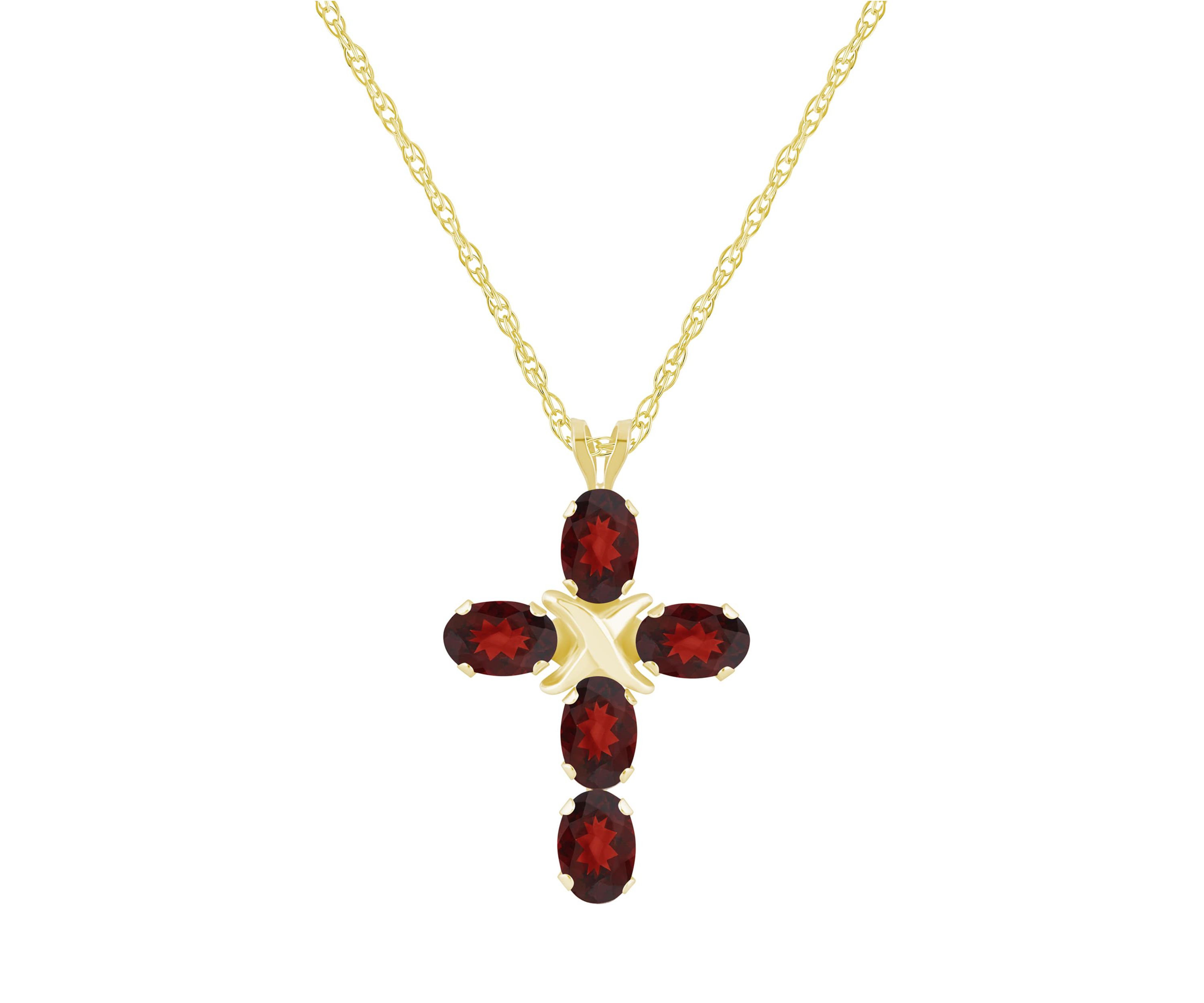10K Gold 6x4mm Oval Garnet Fancy Cross Pendant Necklace