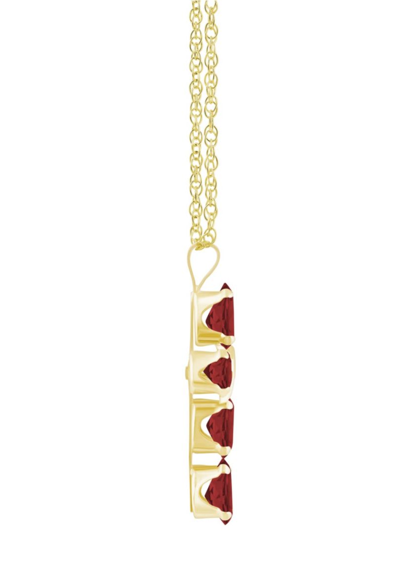 10K Gold 6x4mm Oval Garnet Fancy Cross Pendant Necklace