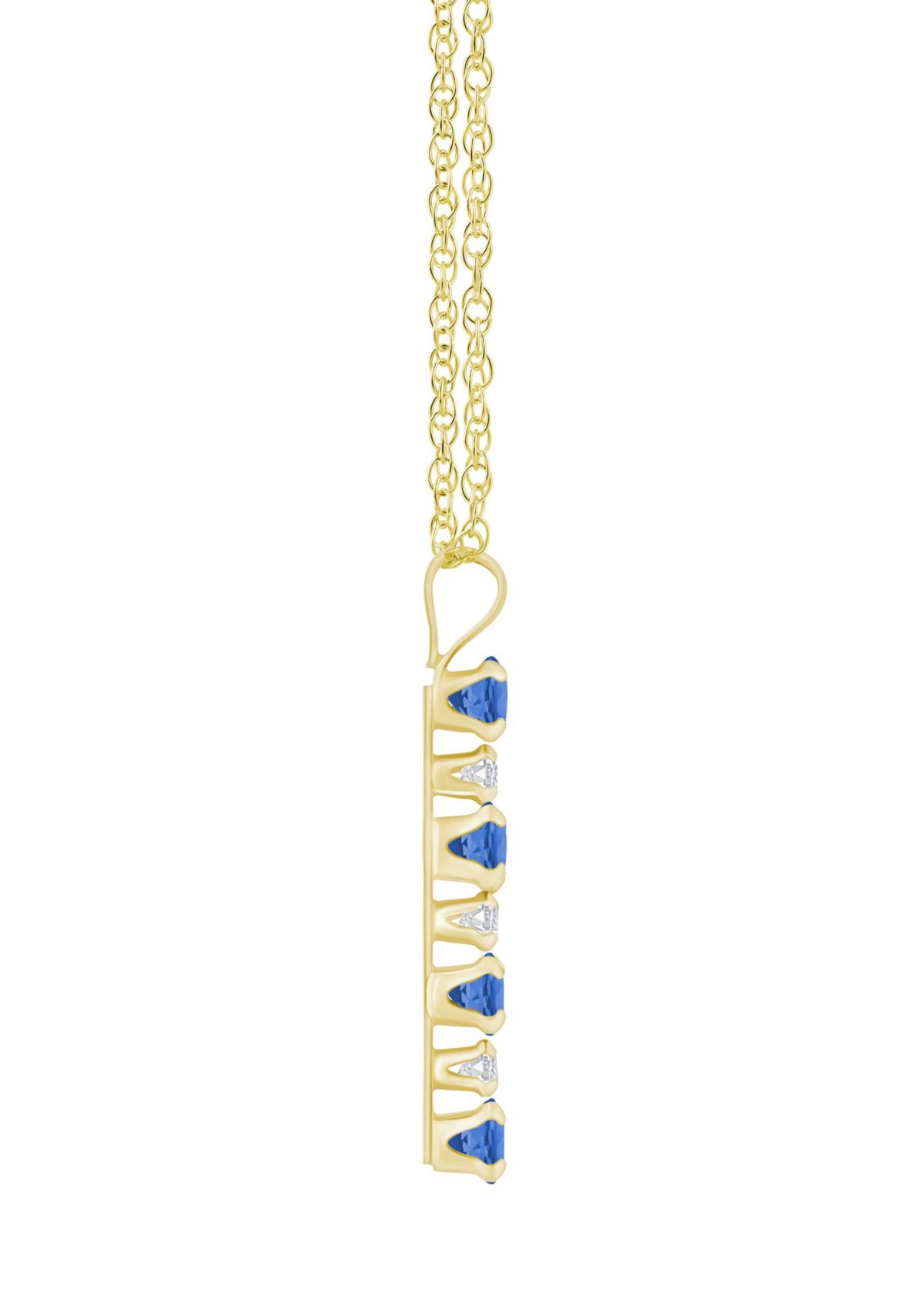 Lab Created 10K Gold 3mm Round Created Sapphire & Created White Sapphire Alternating Cross Pendant Necklace