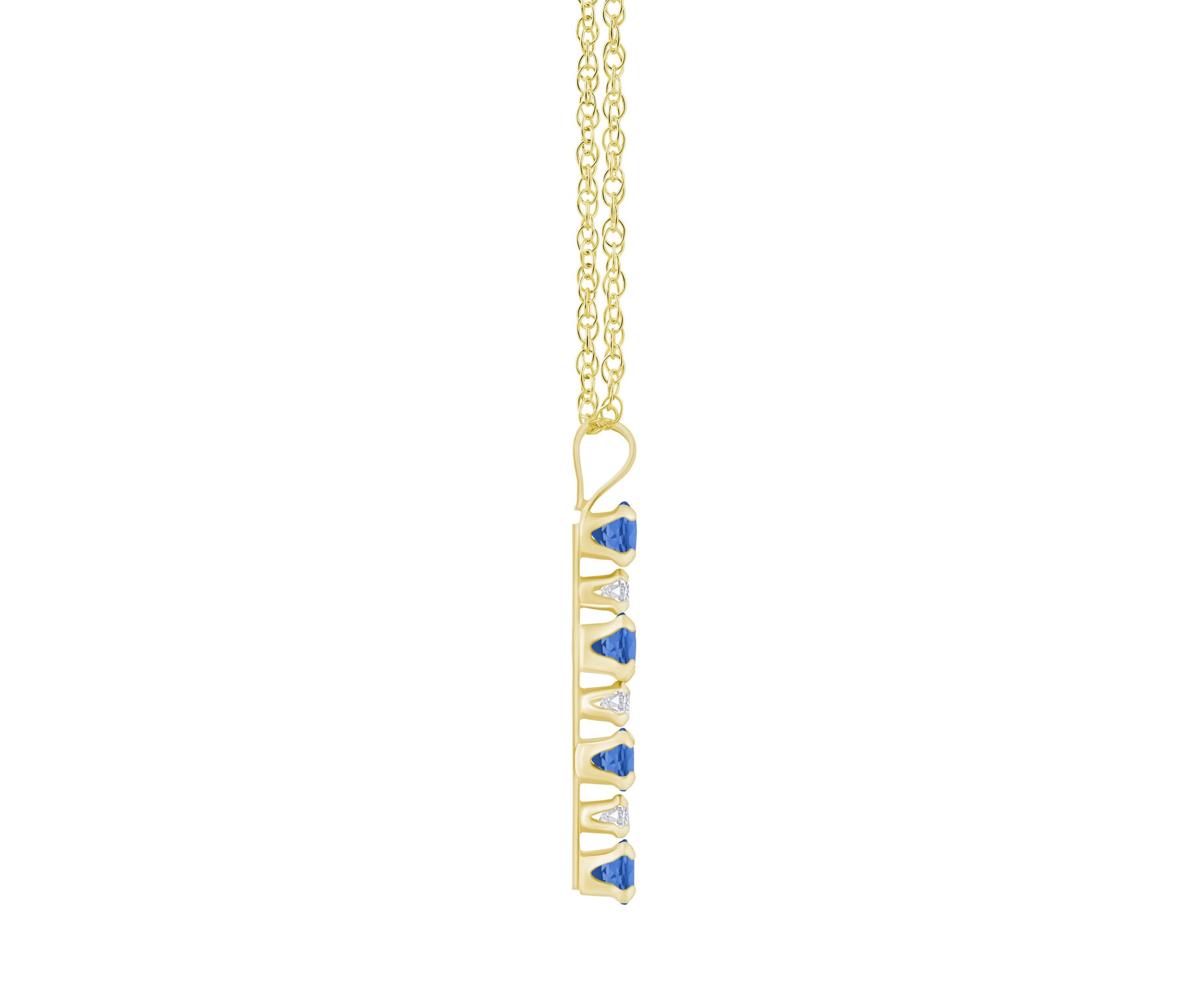 Lab Created 10K Gold 3mm Round Created Sapphire & Created White Sapphire Alternating Cross Pendant Necklace