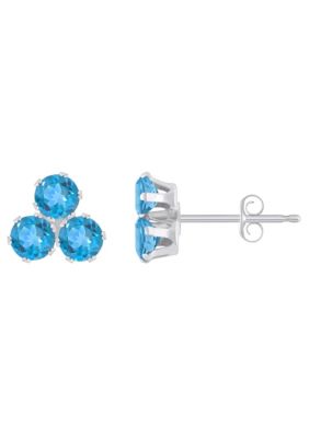 Belk & Co 10K White Gold 3mm Round Gemstone Triple Cluster Stud Earrings