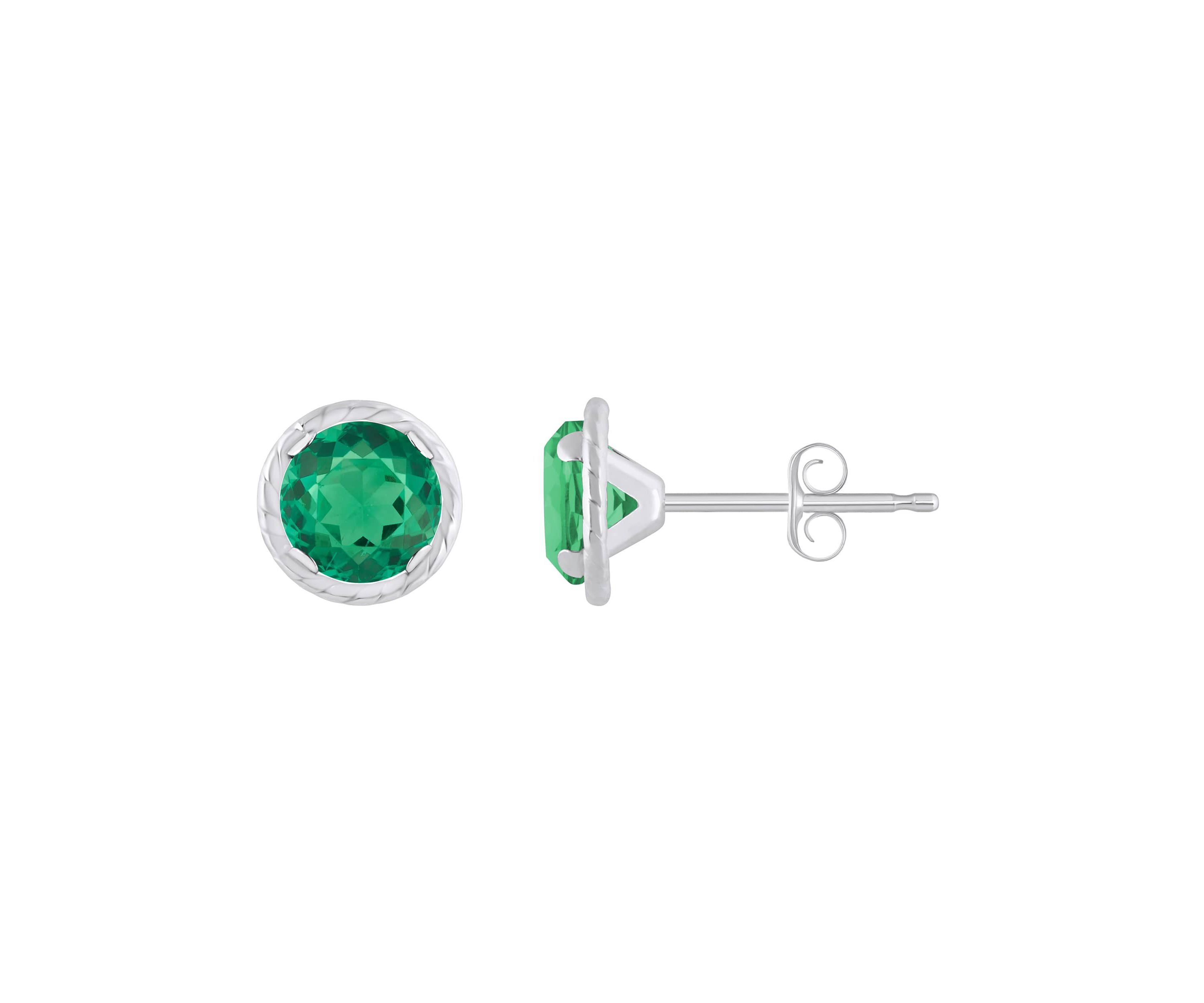 Lab Created 10K Gold 5mm Round Created Emerald Martini Rope Stud Earrings