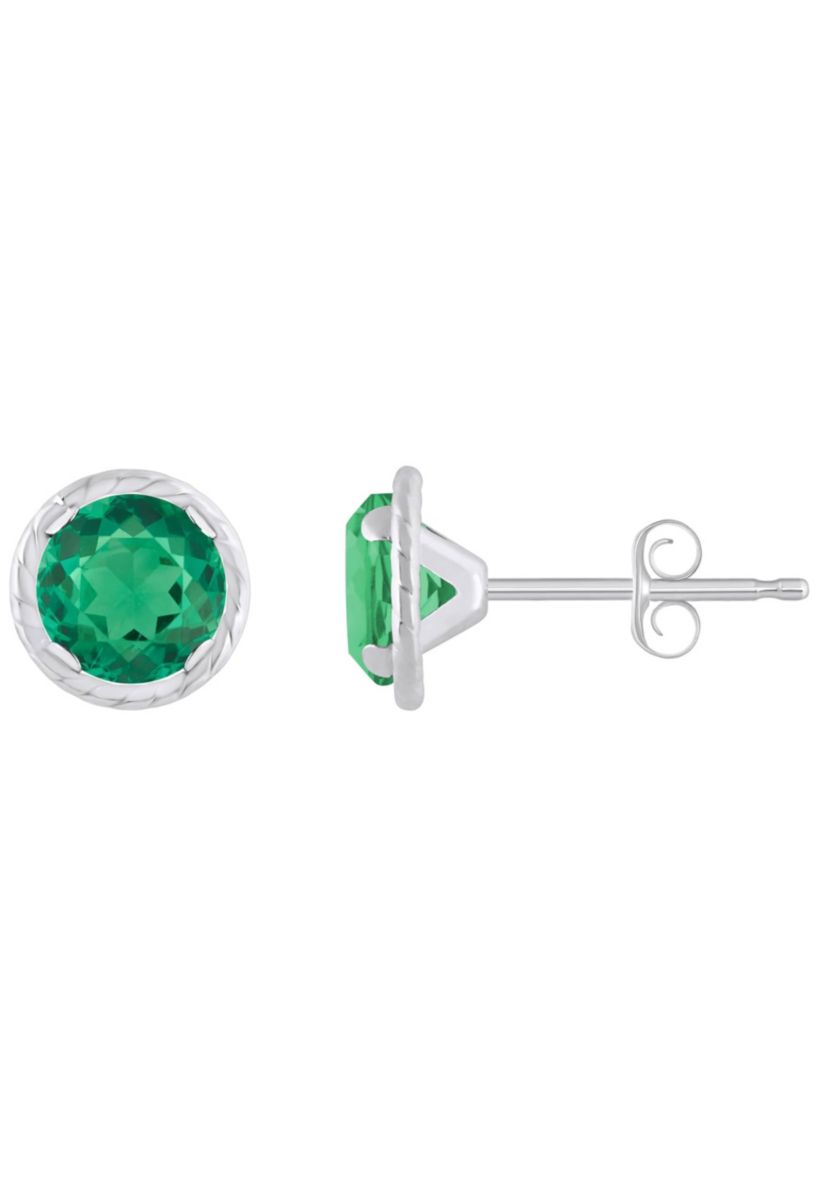 Lab Created 10K Gold 5mm Round Created Emerald Martini Rope Stud Earrings