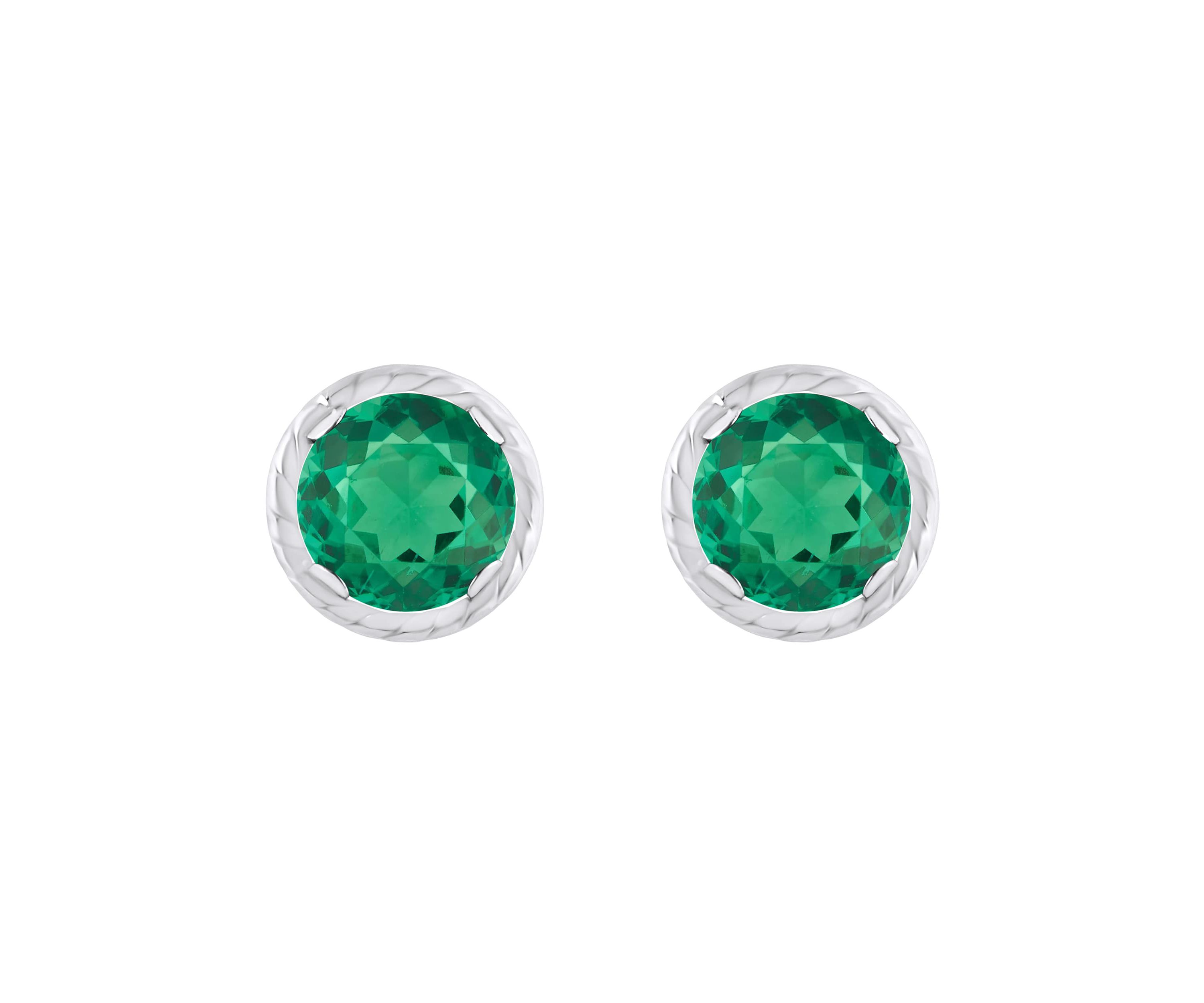 Lab Created 10K Gold 5mm Round Created Emerald Martini Rope Stud Earrings