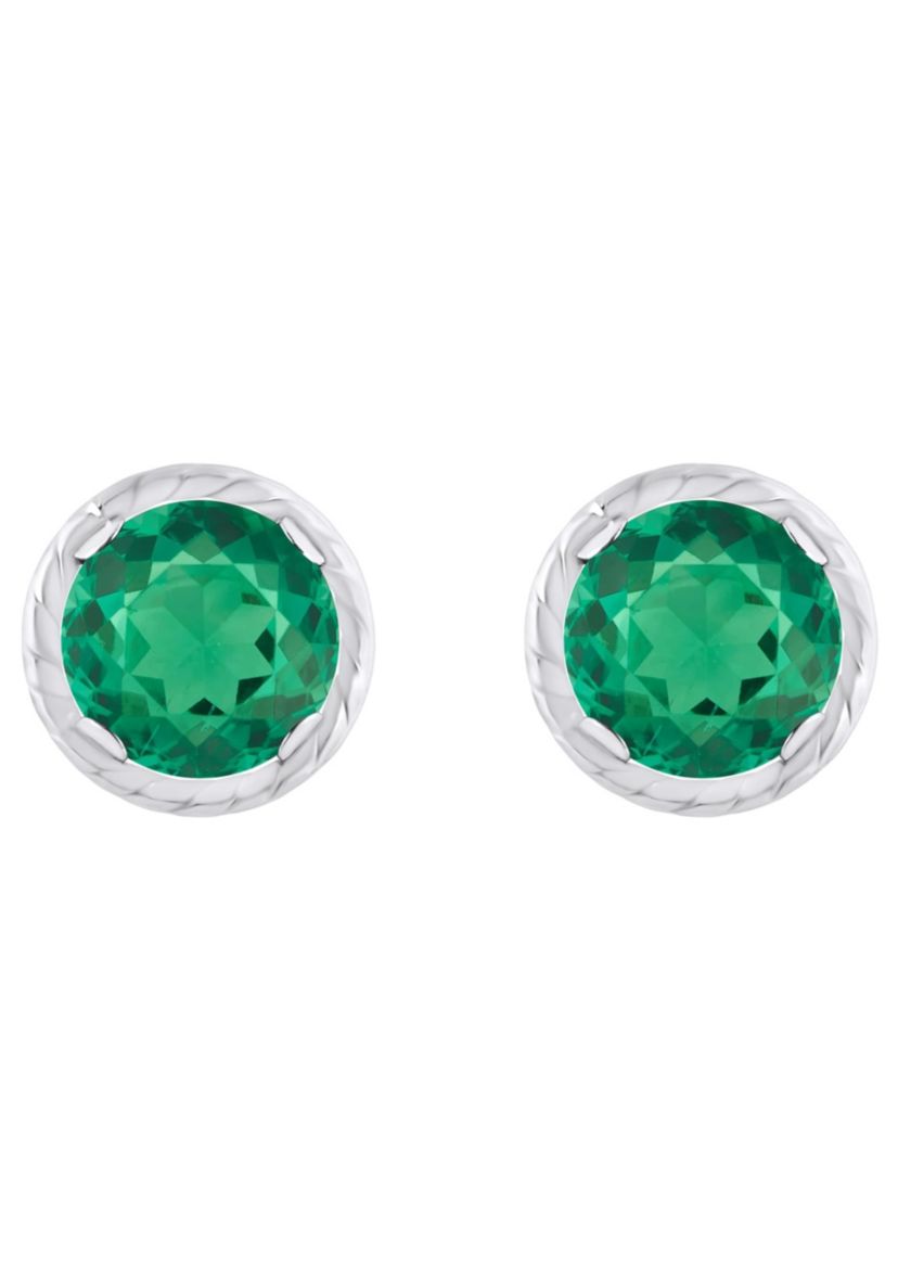 Lab Created 10K Gold 5mm Round Created Emerald Martini Rope Stud Earrings