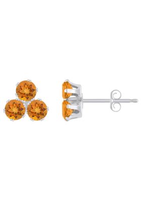 Belk & Co 10K White Gold 3mm Round Gemstone Triple Cluster Stud Earrings