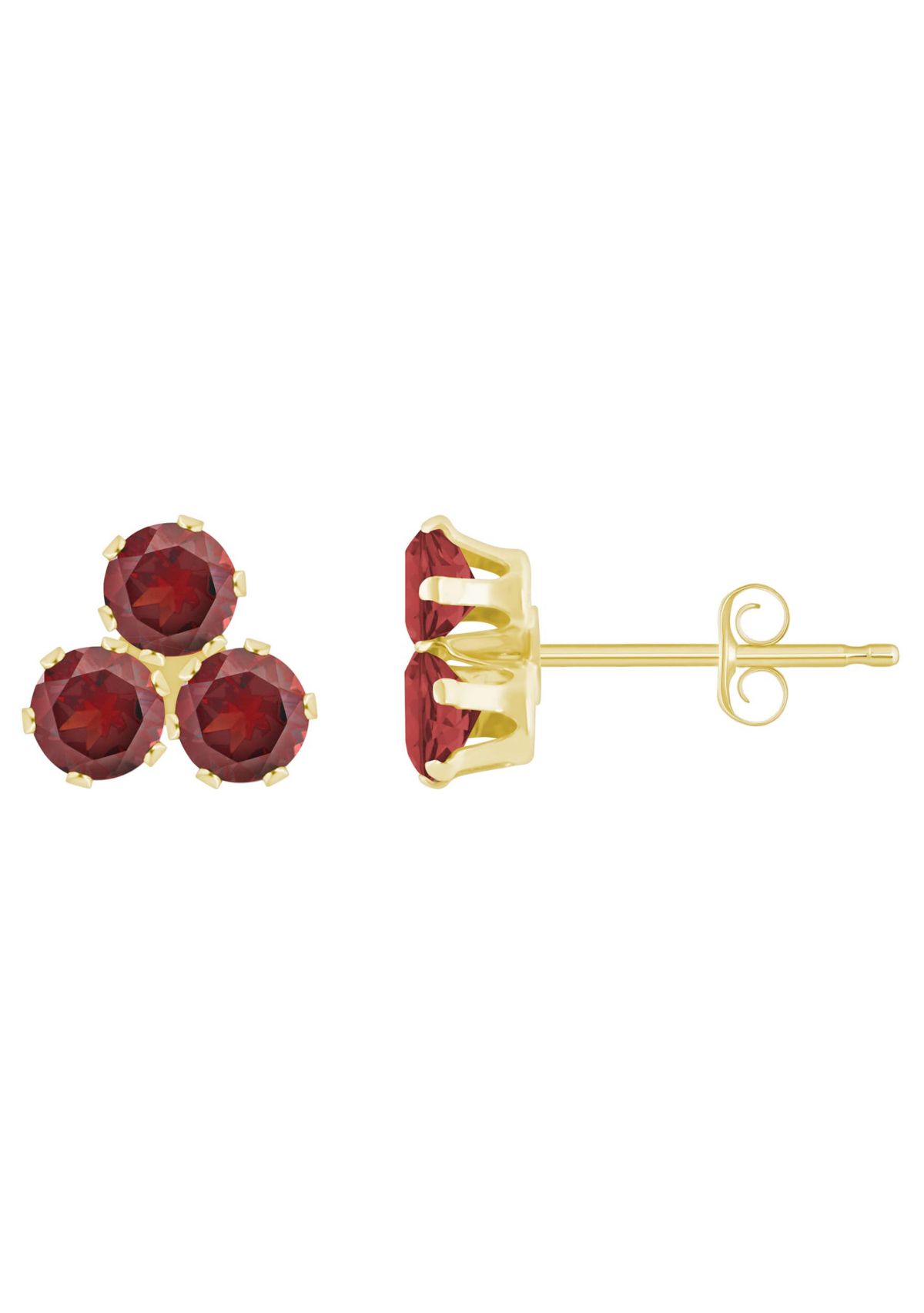 10K Gold 3mm Round Garnet Triple Cluster Stud Earrings