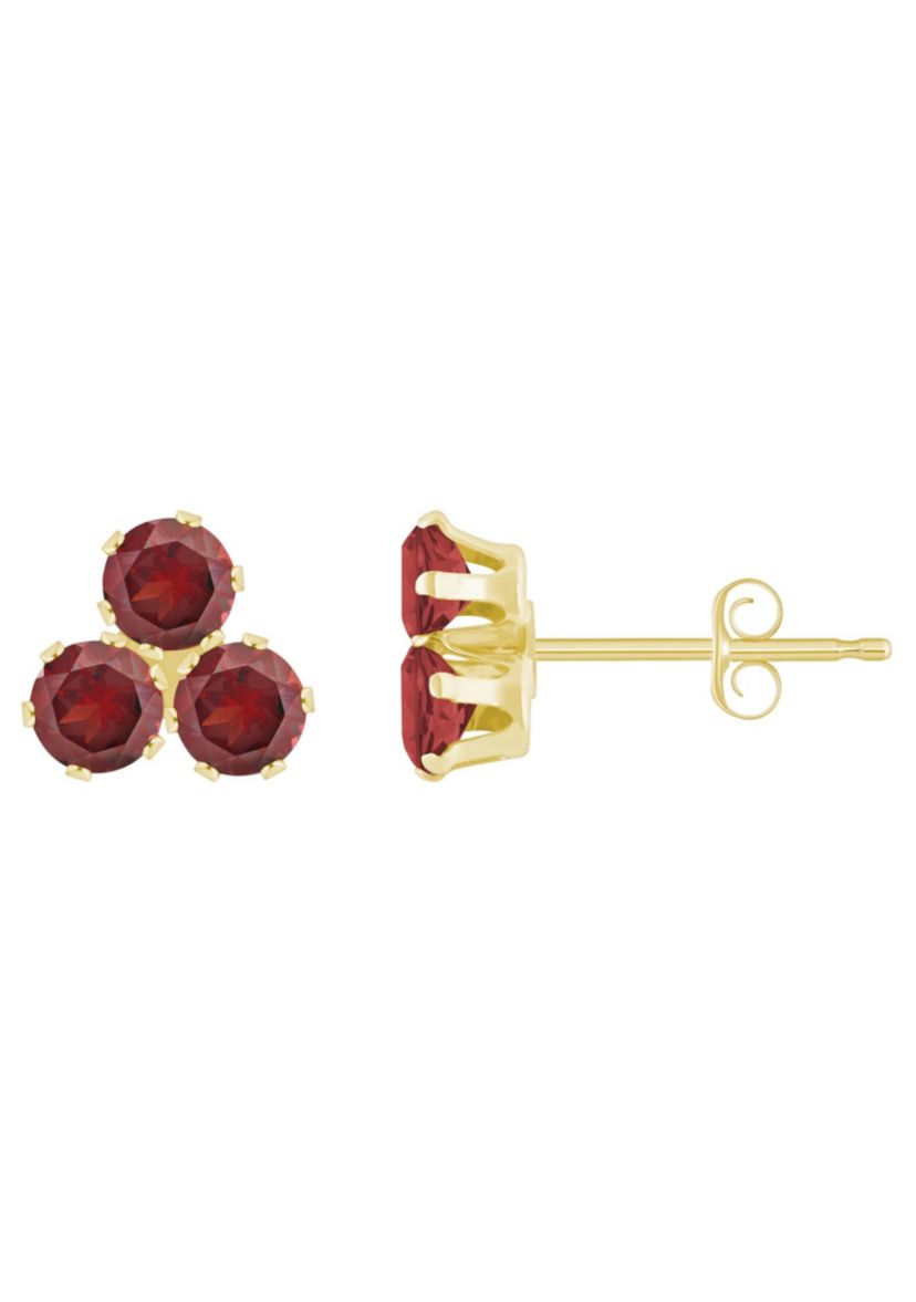 10K Gold 3mm Round Garnet Triple Cluster Stud Earrings