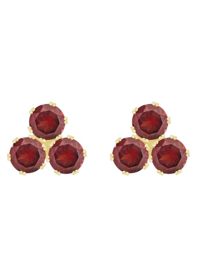 10K Gold 3mm Round Garnet Triple Cluster Stud Earrings