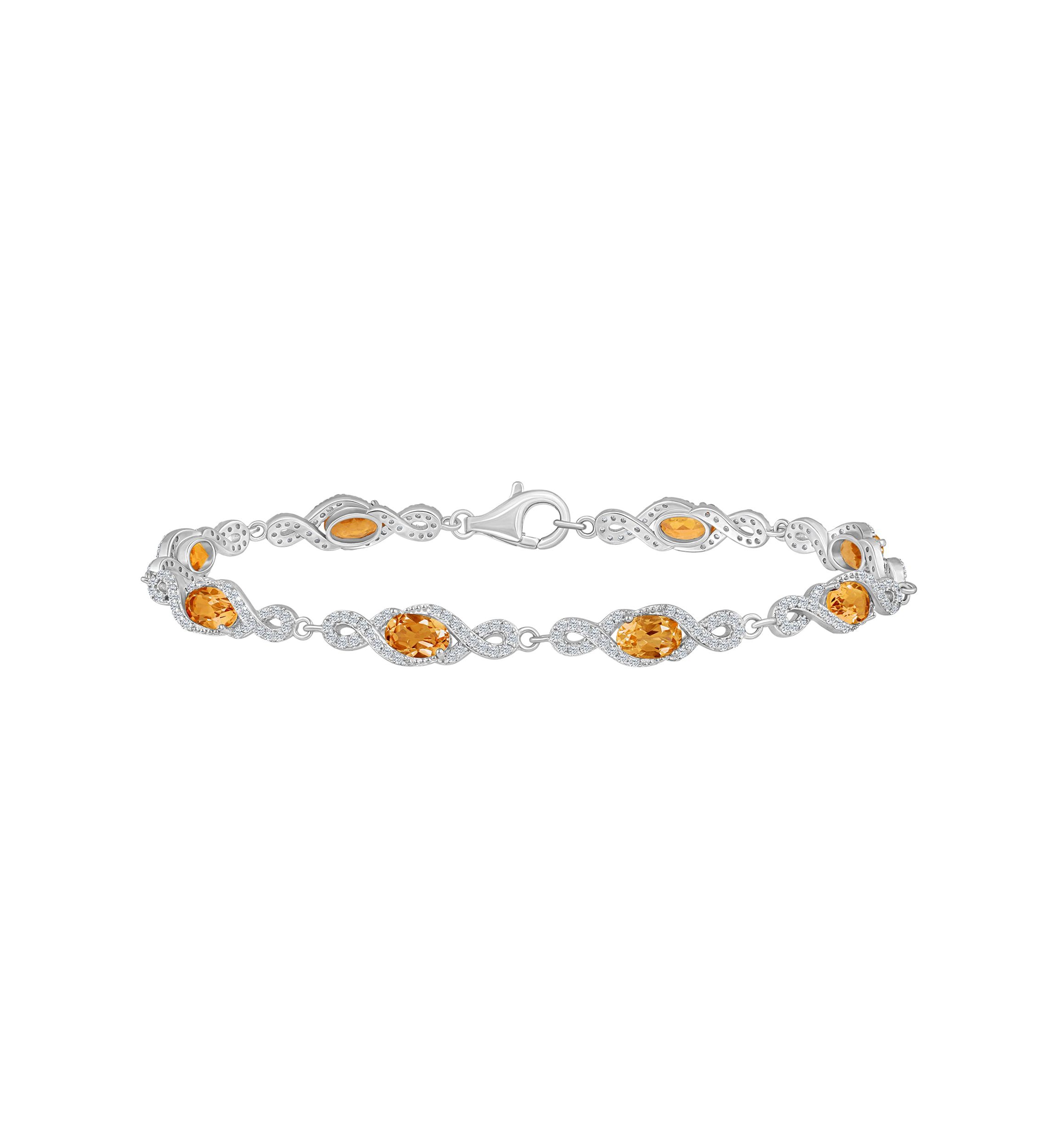 Sterling Silver 6x4mm Oval Citrine and White Topaz Accent Bracelet
