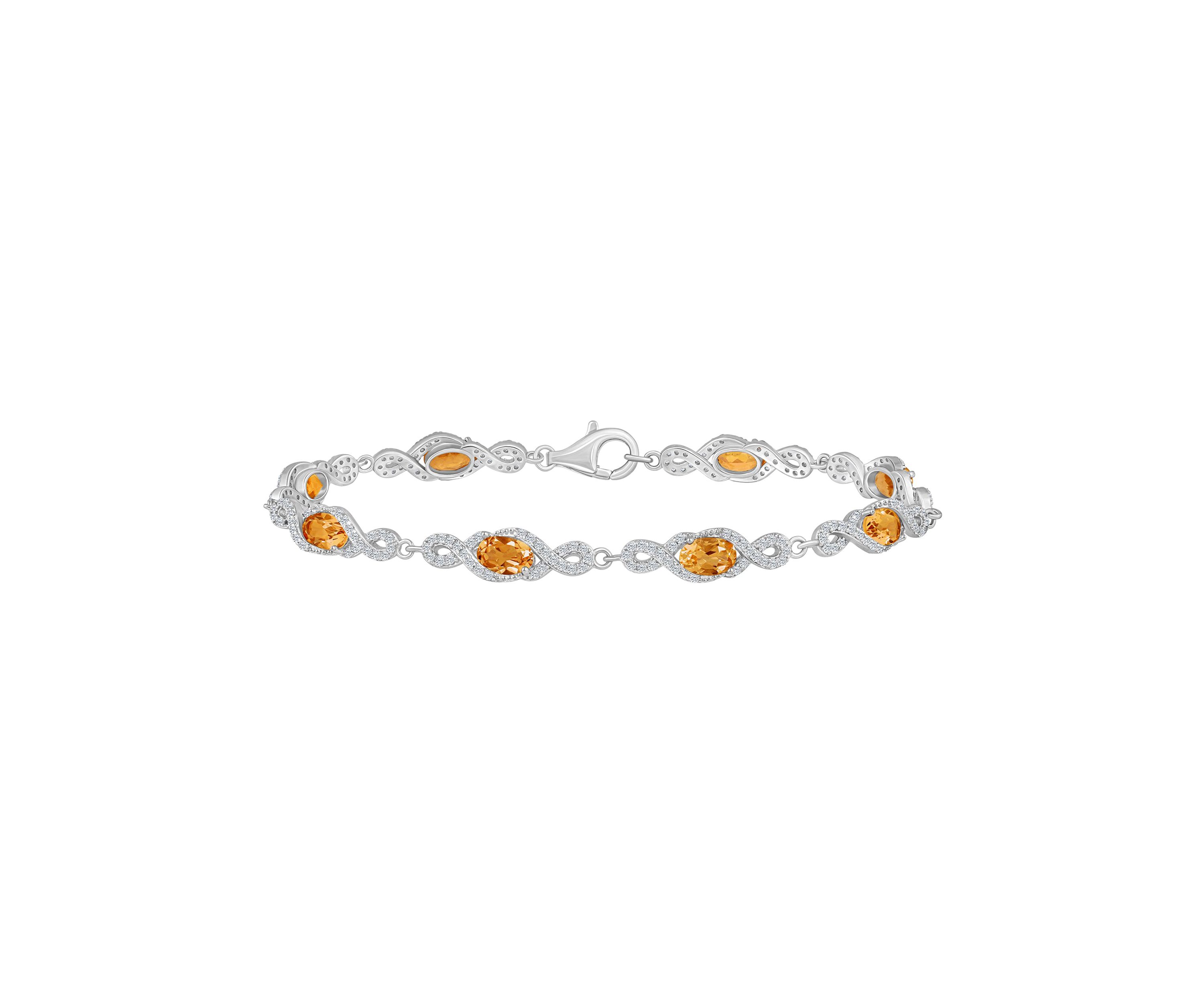 Sterling Silver 6x4mm Oval Citrine and White Topaz Accent Bracelet