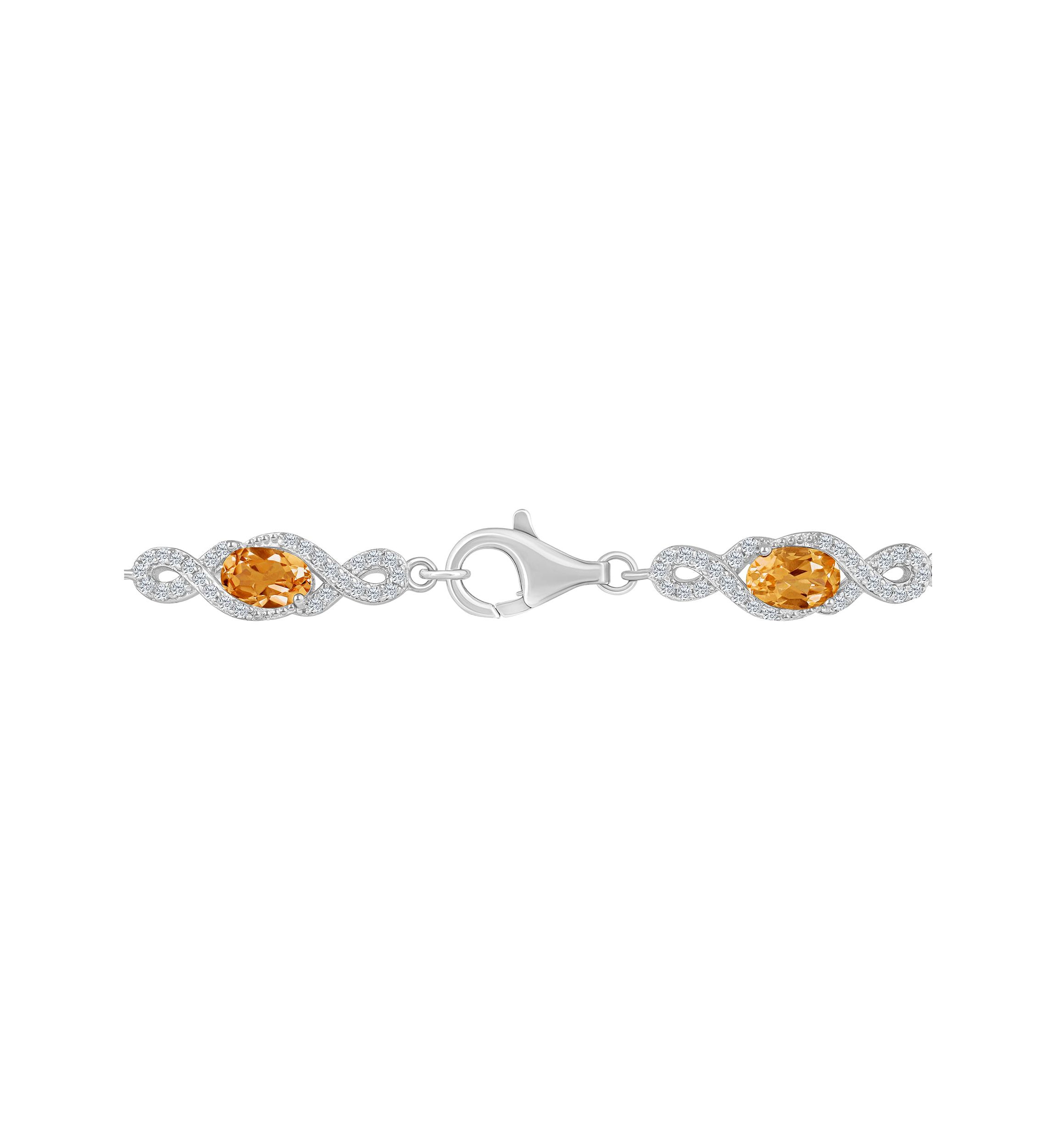 Sterling Silver 6x4mm Oval Citrine and White Topaz Accent Bracelet