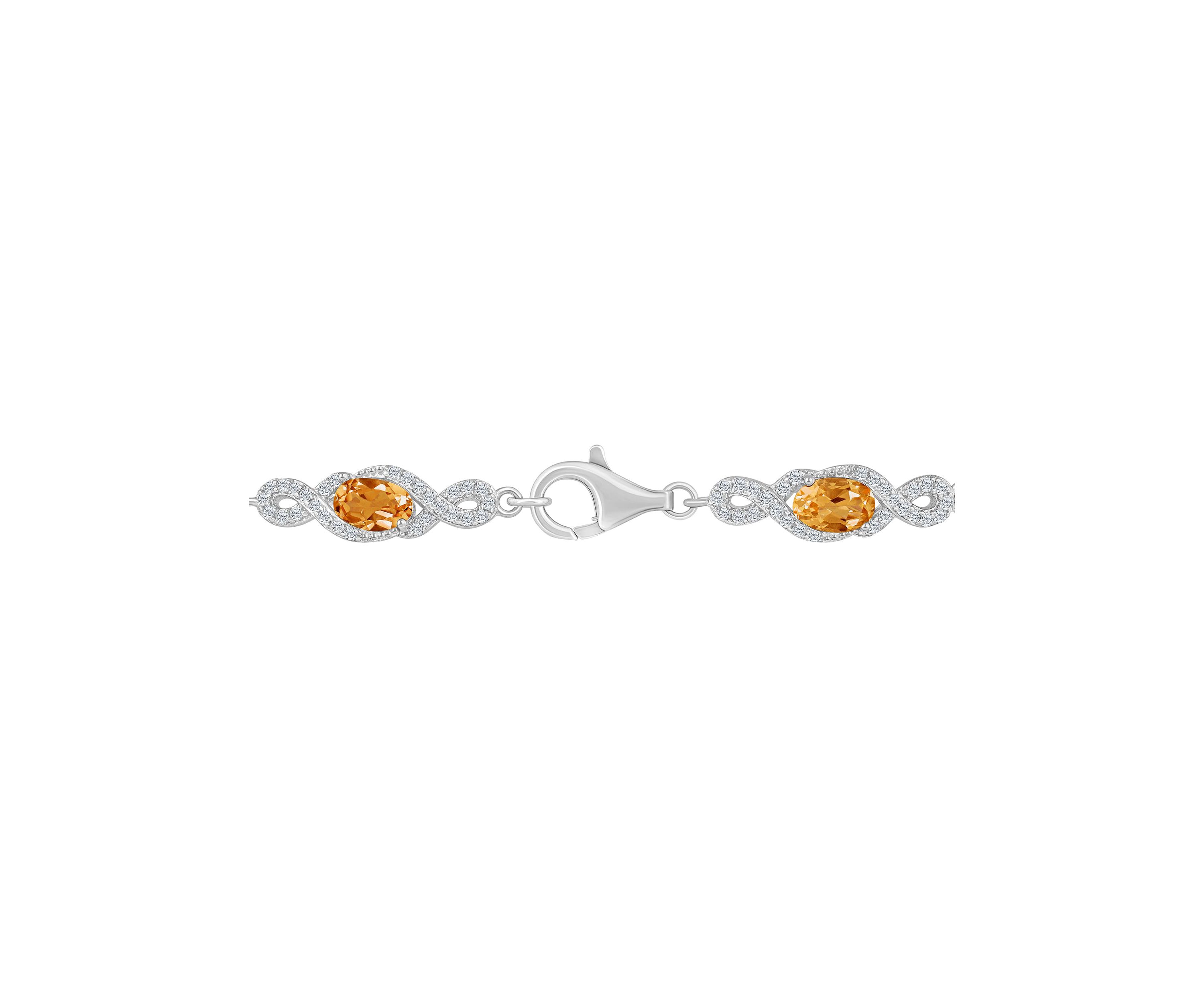 Sterling Silver 6x4mm Oval Citrine and White Topaz Accent Bracelet