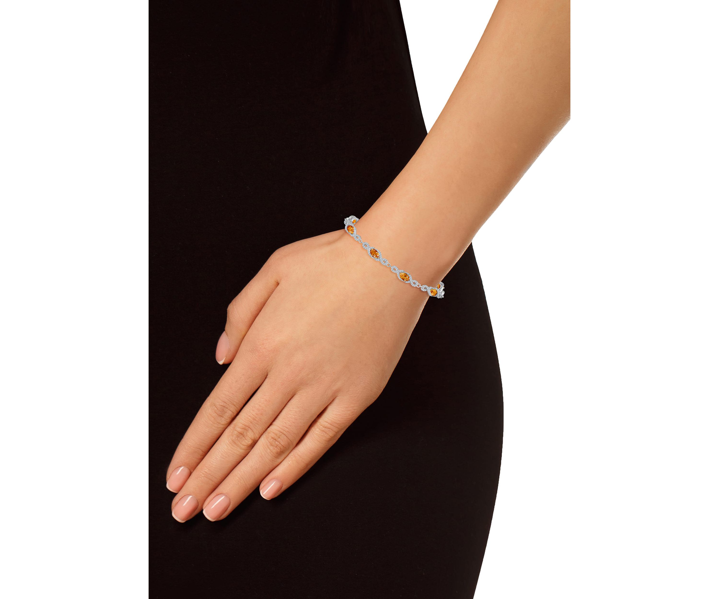 Sterling Silver 6x4mm Oval Citrine and White Topaz Accent Bracelet