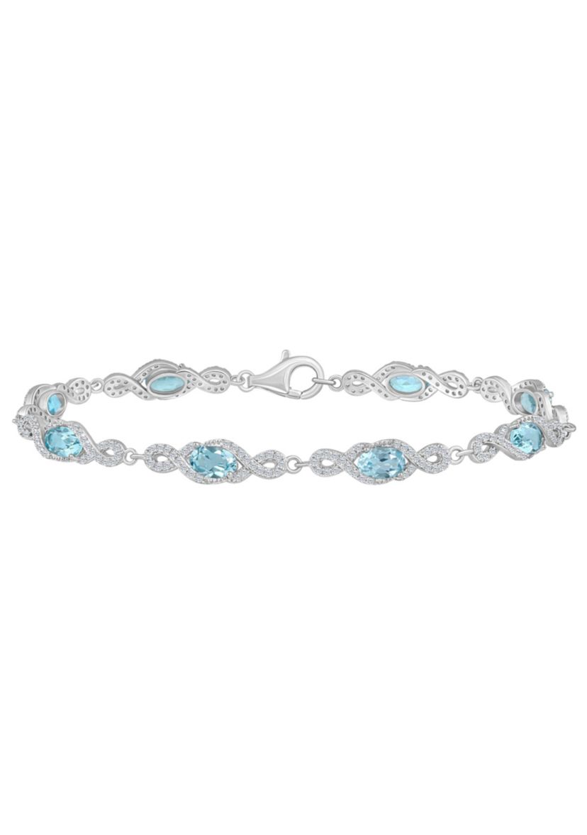 Sterling Silver 6x4mm Oval Sky Blue Topaz and White Topaz Accent Bracelet