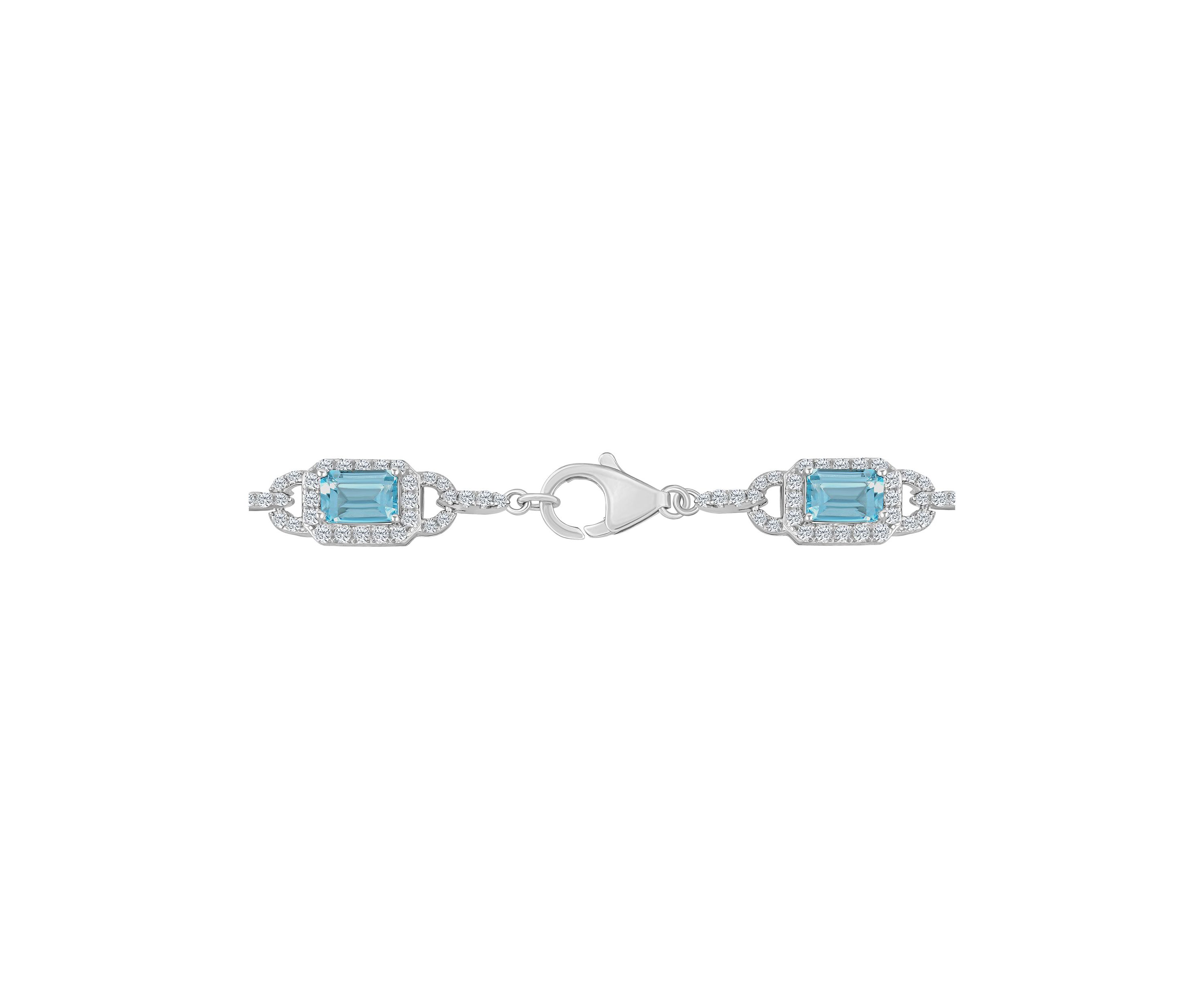Sterling Silver 6x4mm Emerald Cut Sky Blue Topaz and White Topaz Accent Bracelet