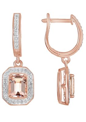 Belk & Co Sterling Silver/14K Rose Gold Plated 7X5Mm Emerald Cut Morganite 1/3 Cttw Diamond Halo Drop Earrings -  0888836031777
