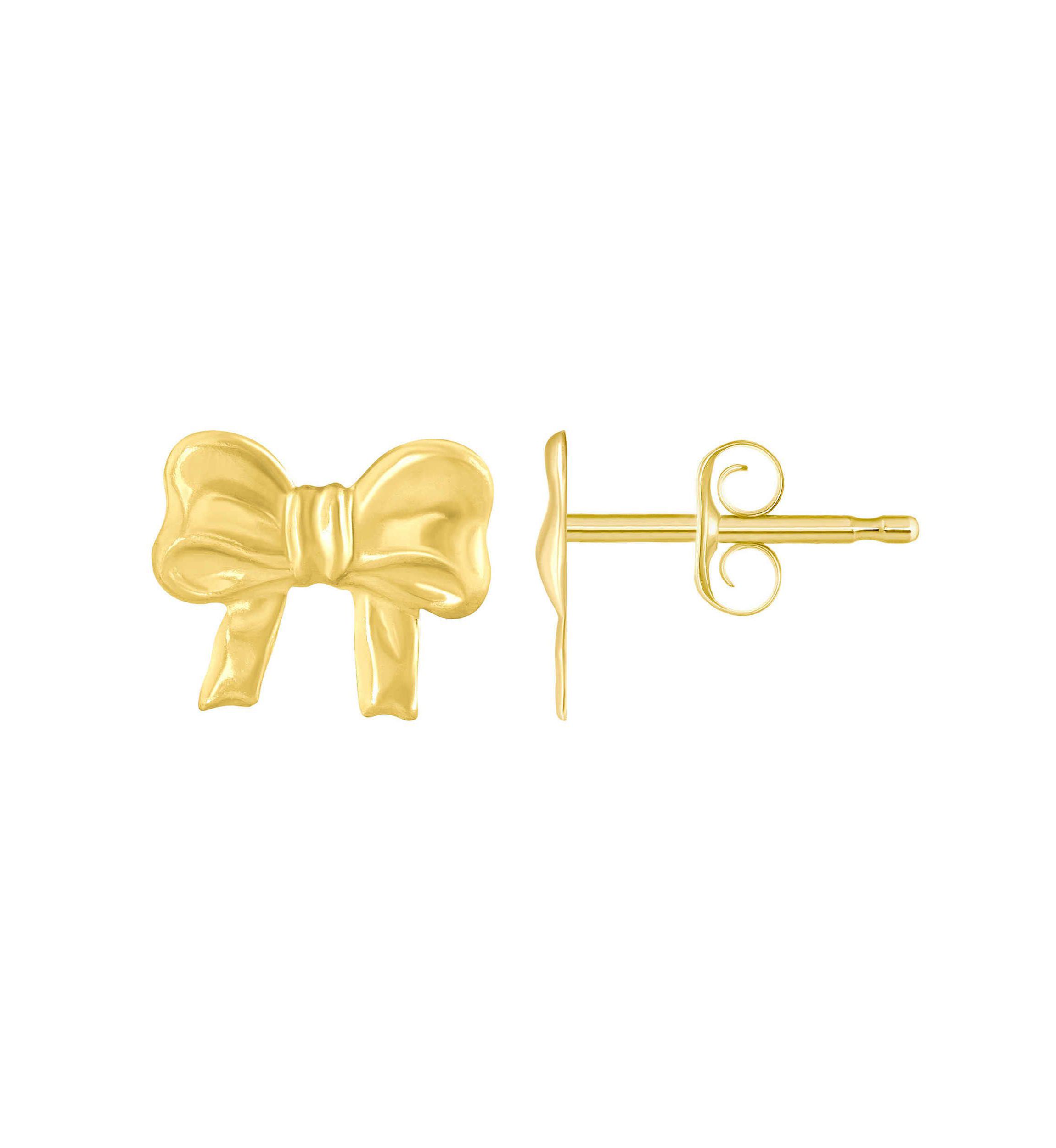 14K Yellow Gold Bow Stud Earrings