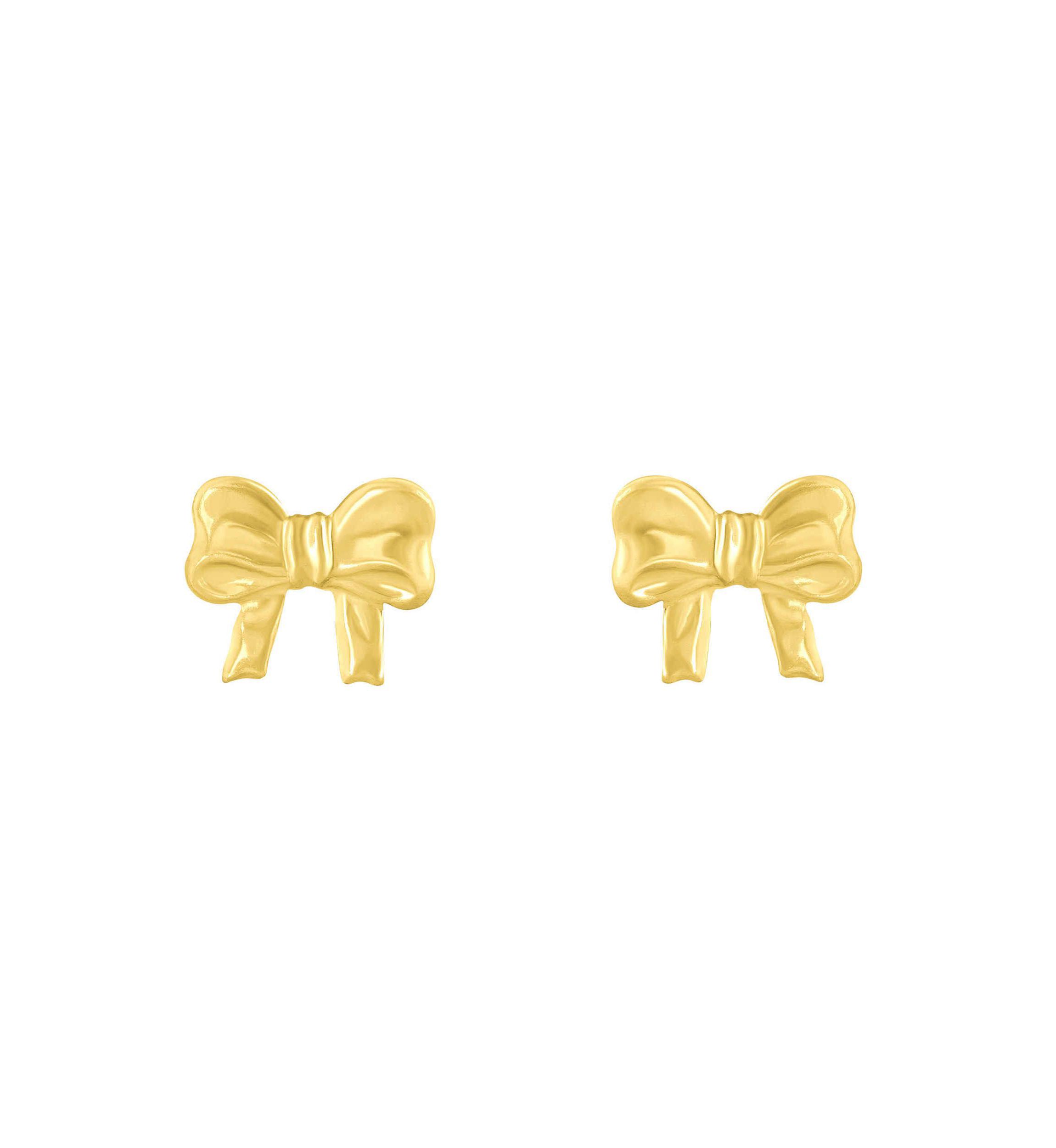 14K Yellow Gold Bow Stud Earrings
