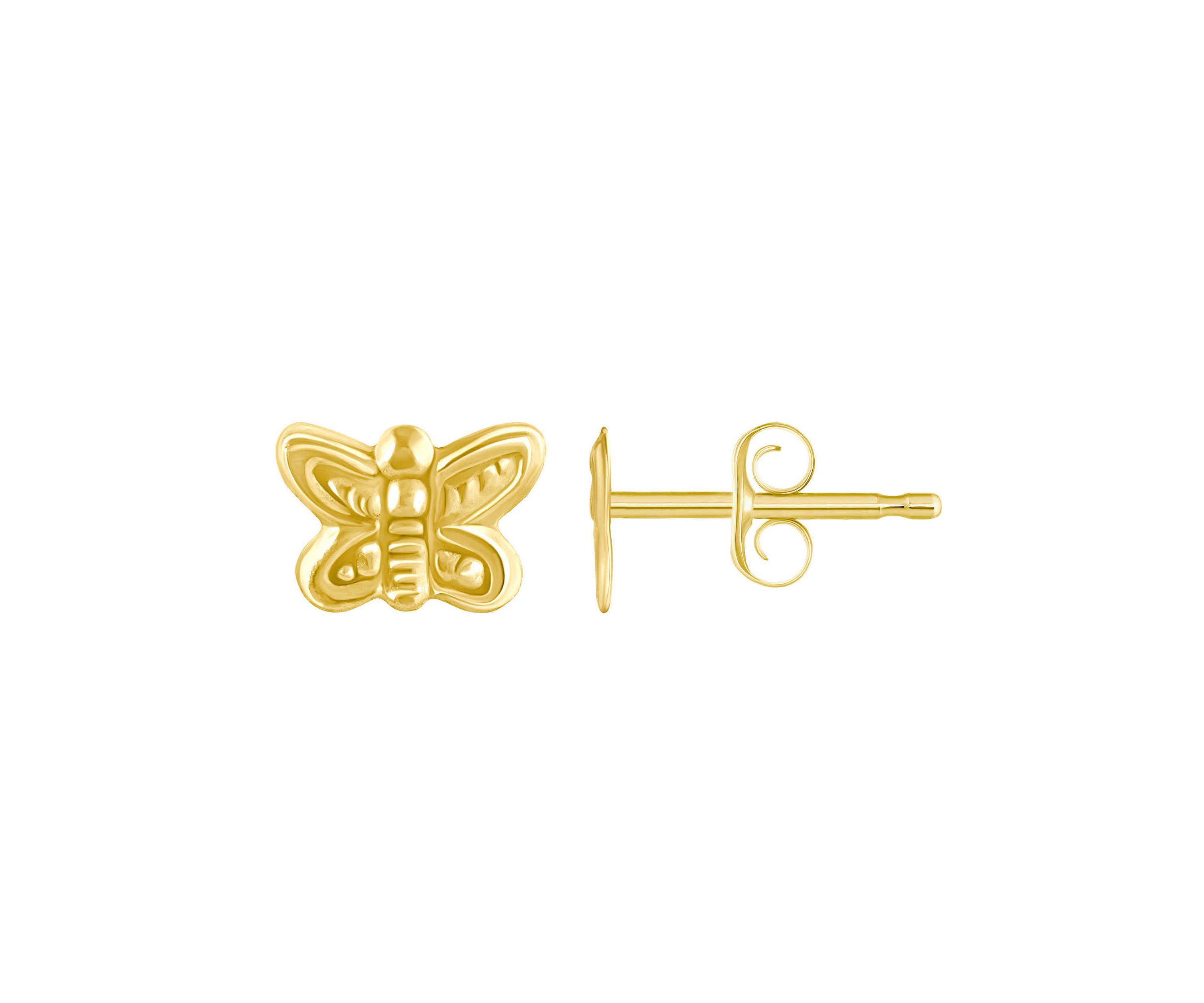 14K Yellow Gold Butterfly Stud Earrings