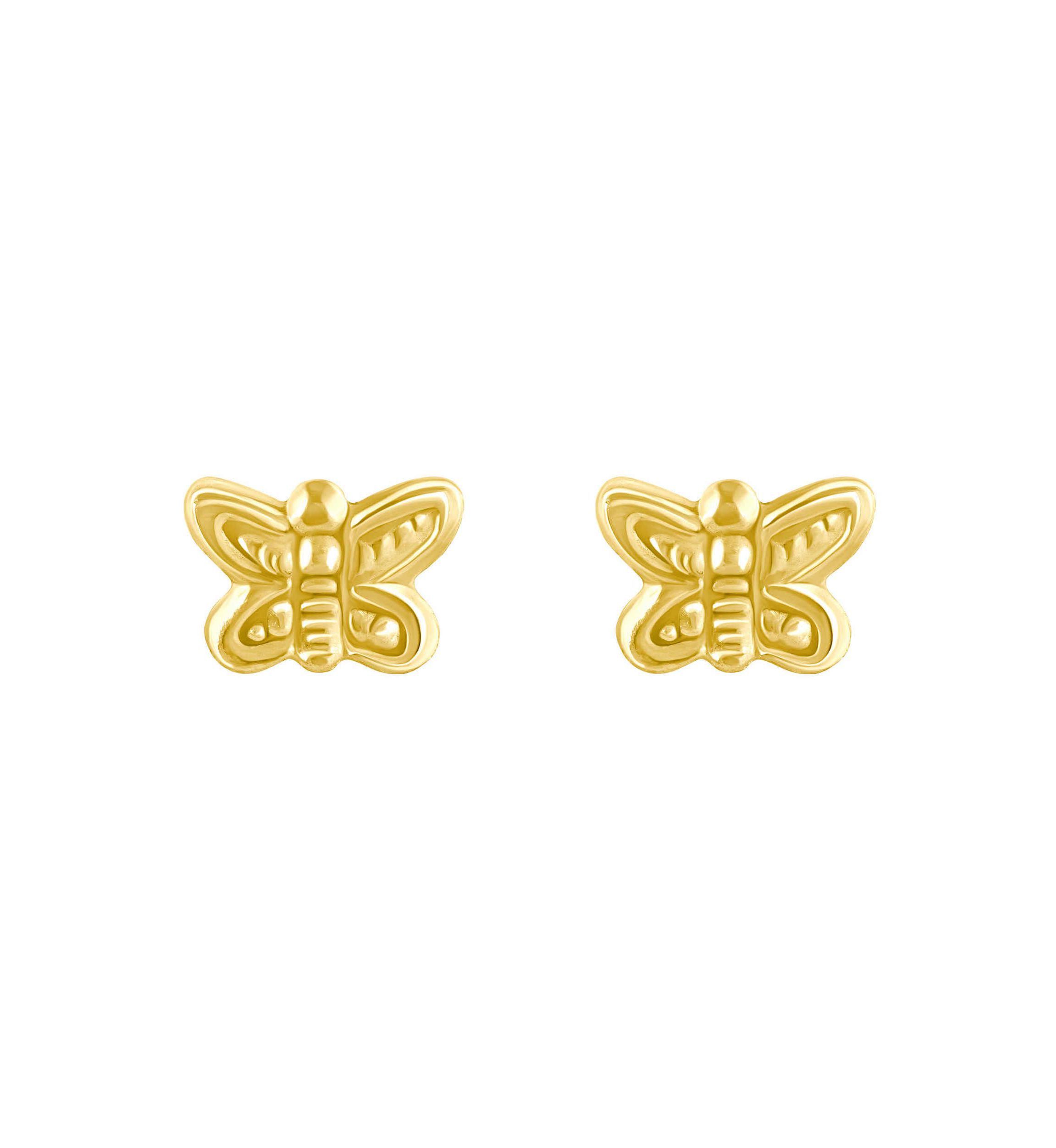 14K Yellow Gold Butterfly Stud Earrings