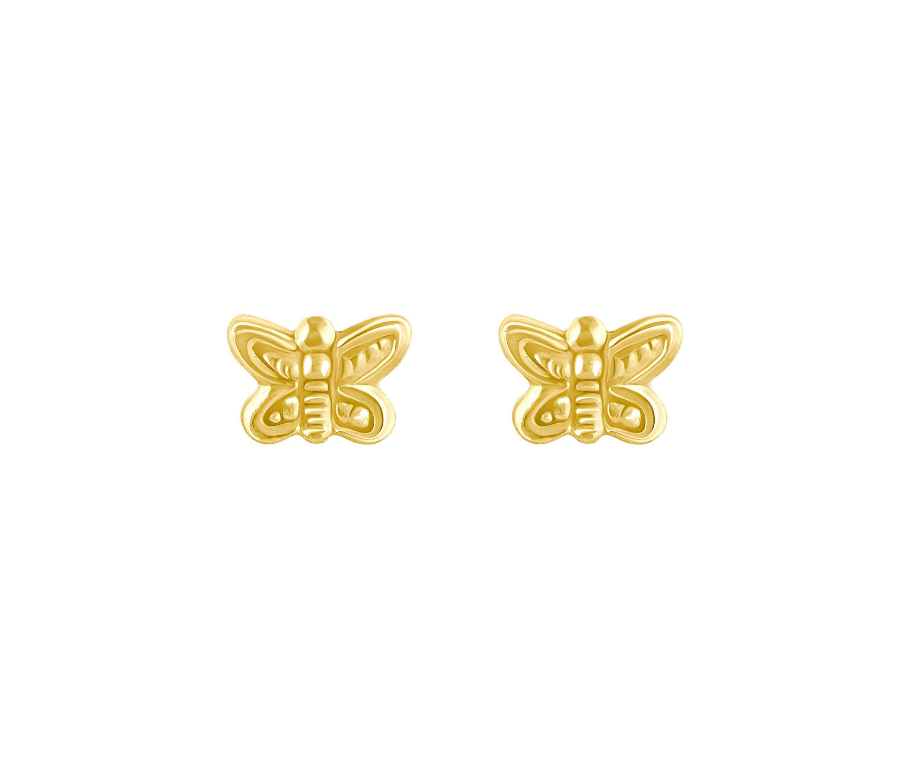 14K Yellow Gold Butterfly Stud Earrings