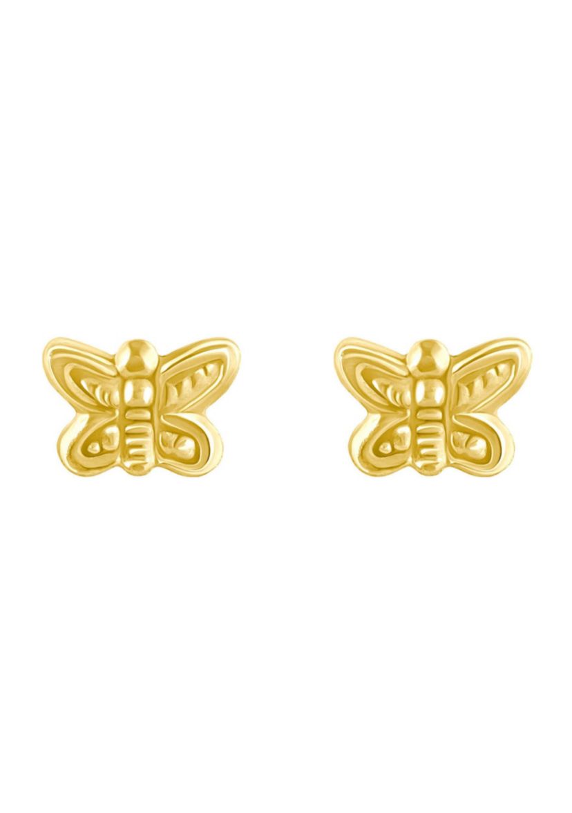14K Yellow Gold Butterfly Stud Earrings